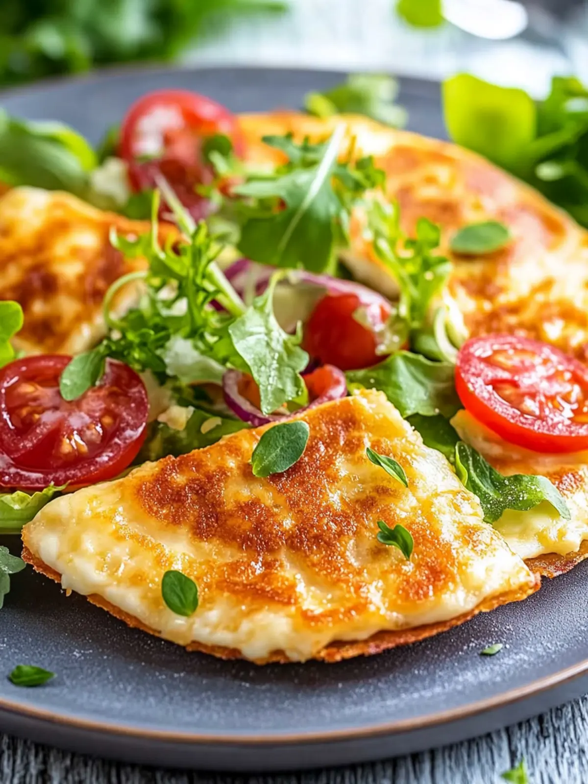 Low-Carb-Schinken-Mozzarella-Pfannkuchen mit Salat genießen 5 Low-Carb-Schinken-Mozzarella-Pfannkuchen mit Salat