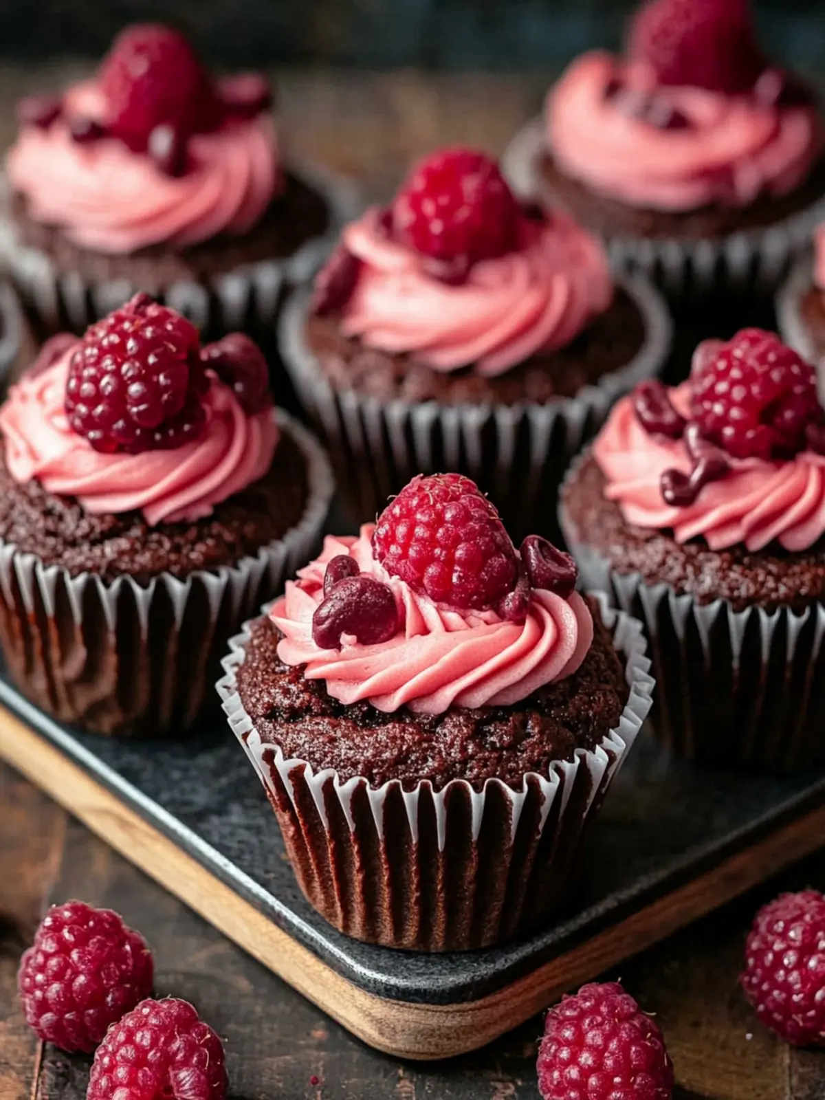 Schokoladen-Himbeer-Cupcakes mit cremiger Ganache-Füllung 2 Schokoladen-Himbeer-Cupcakes