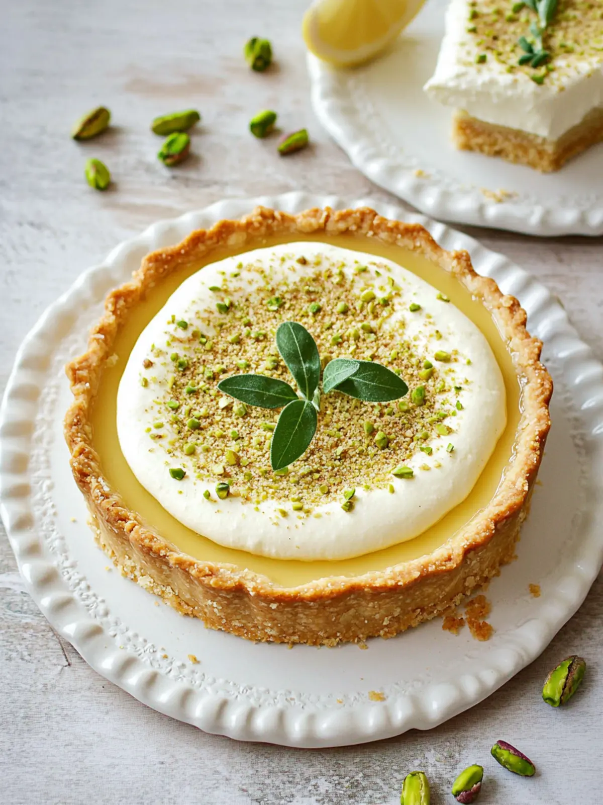 Lemon Tart mit zarten Pistazien-Knusperblättern zaubern Freude 4 Lemon tart with delicate pistachio crunch leaves