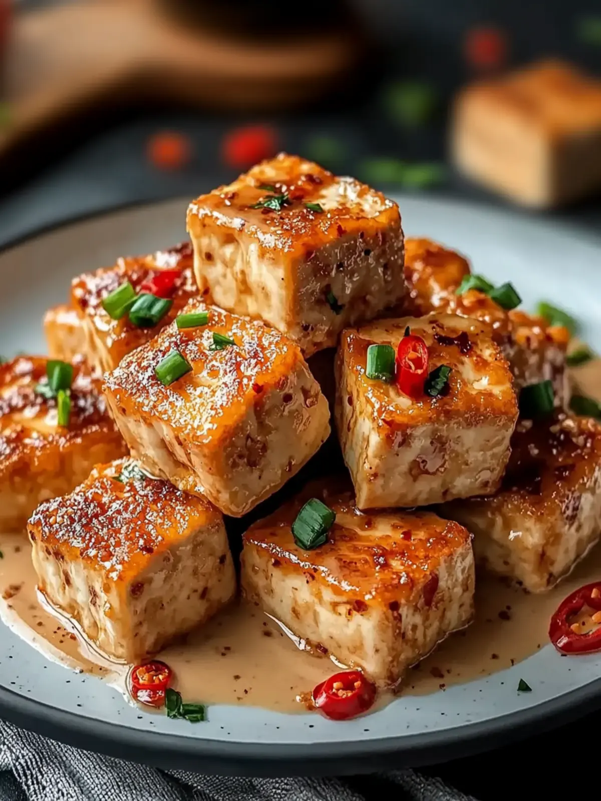 Delicious Bang Bang Tofu with crispy crust