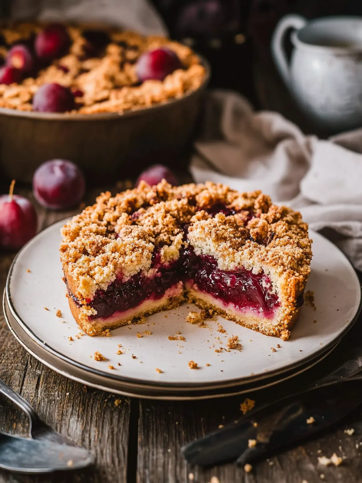 Saftiger Zwetschgenkuchen mit Zimtstreuseln und Puddingfüllung 2 Plum cake with cinnamon crumble and pudding filling