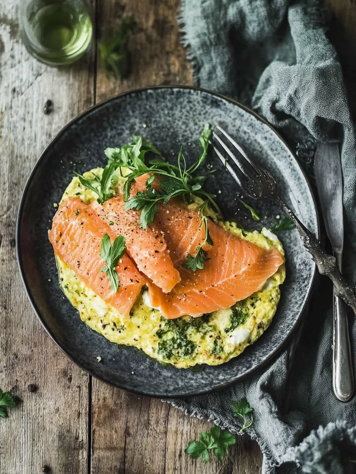 Kräuter-Omelett mit Frischkäse und Räucherlachs: Gesund & Schnell 4 Kräuter-Omelett mit Frischkäse und Räucherlachs