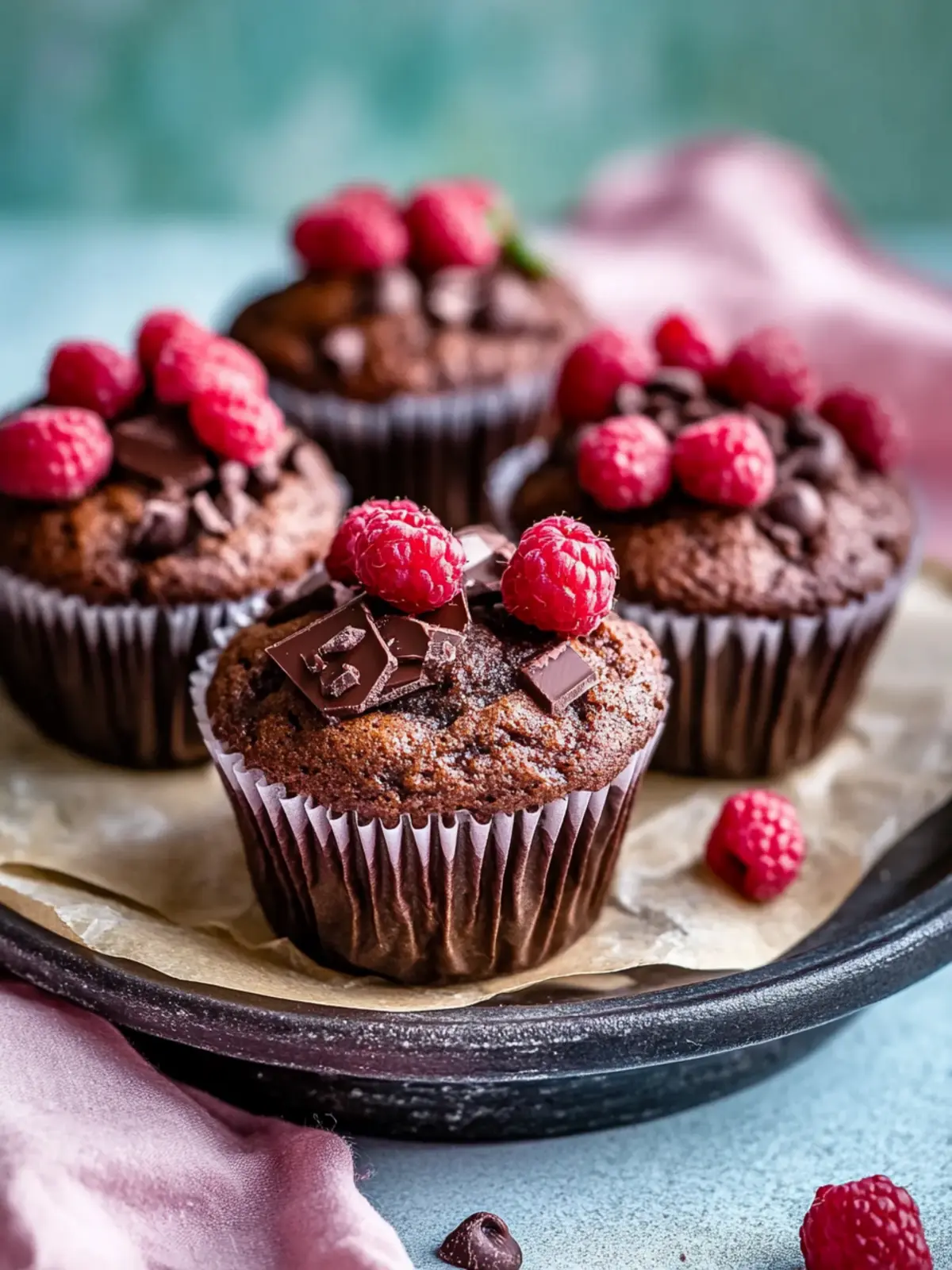 Vegane Doppel-Schokoladen-Himbeer-Muffins für süße Momente 4 Vegane Doppel-Schokoladen-Himbeer-Muffins