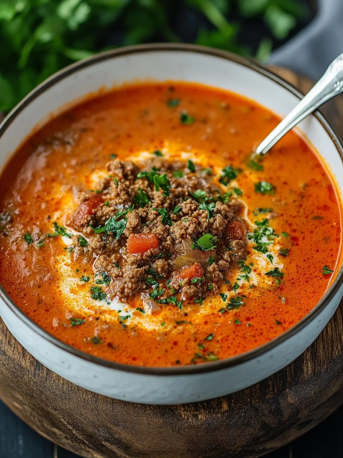 Herzhafte Ajvar-Suppe mit Hackfleisch für schnelle Abende 4 Ajvar-Suppe mit Hackfleisch