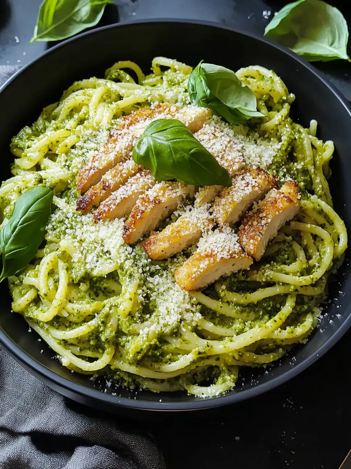 Pesto-Nudeln mit knusprigem Parmesan-Hühnchen für Genuss pur 2 Pesto-Nudeln mit knusprigem Parmesan-Hühnchen
