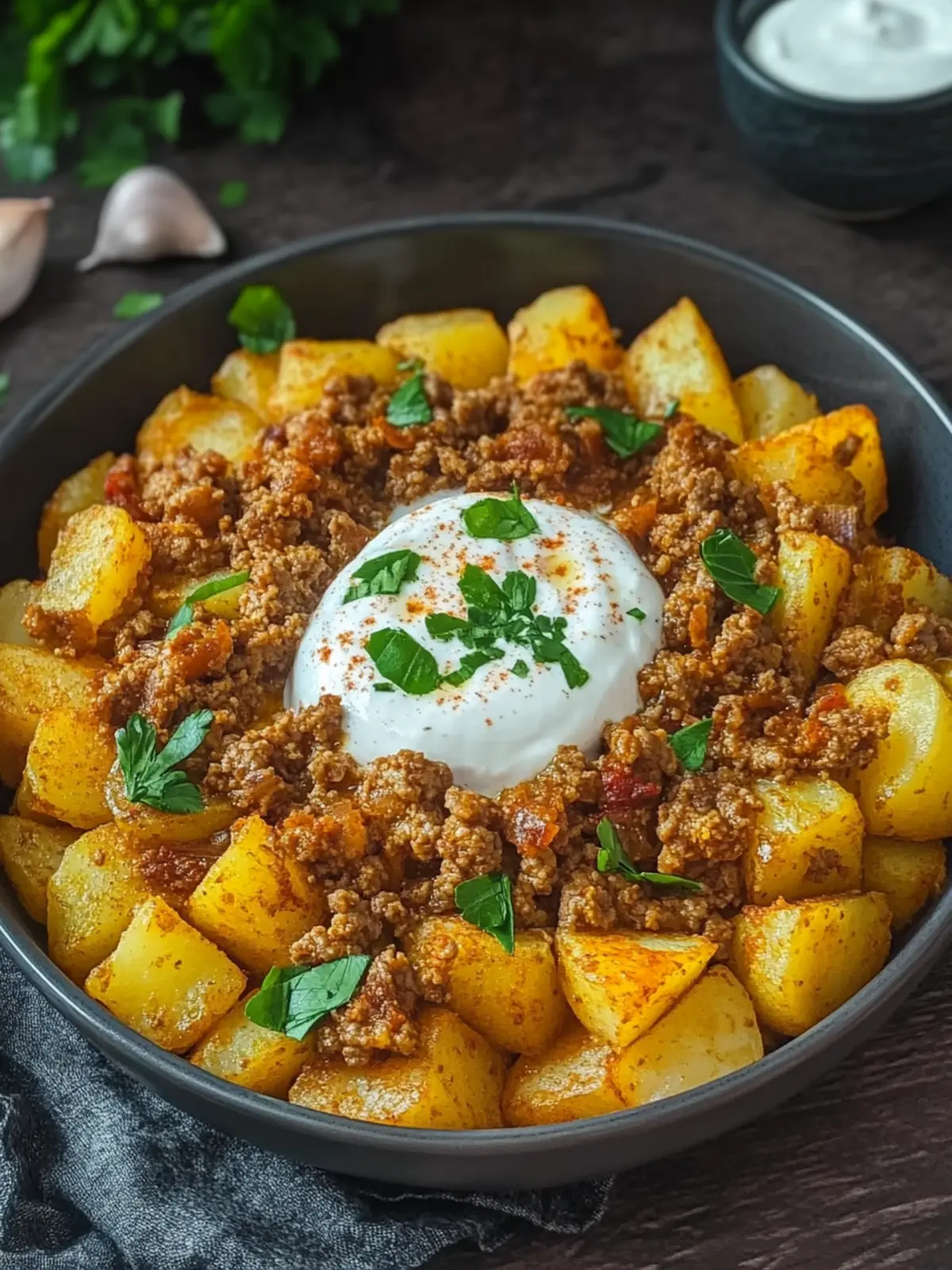 Knusprige Kartoffeln mit Hackfleisch und Joghurt für jeden Abend 2 Crispy potatoes with minced meat and yogurt