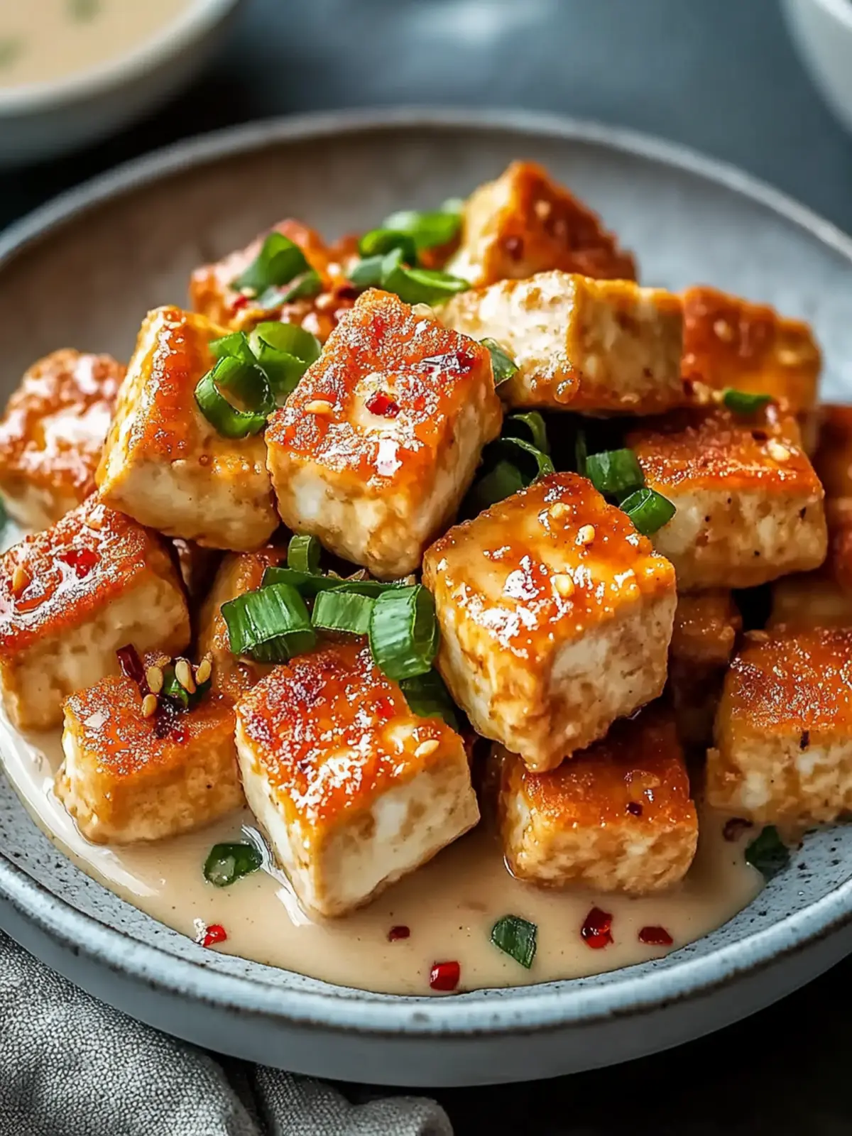 Köstlicher Bang Bang Tofu mit knuspriger Kruste selbst gemacht 2 Delicious Bang Bang Tofu with crispy crust