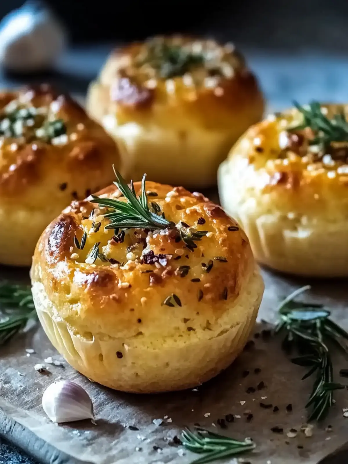 Focaccia-Muffins mit goldbrauner Kruste, Knoblauch & Rosmarin genießen 3 Focaccia-Muffins mit goldbrauner Kruste, Knoblauch und Rosmarin