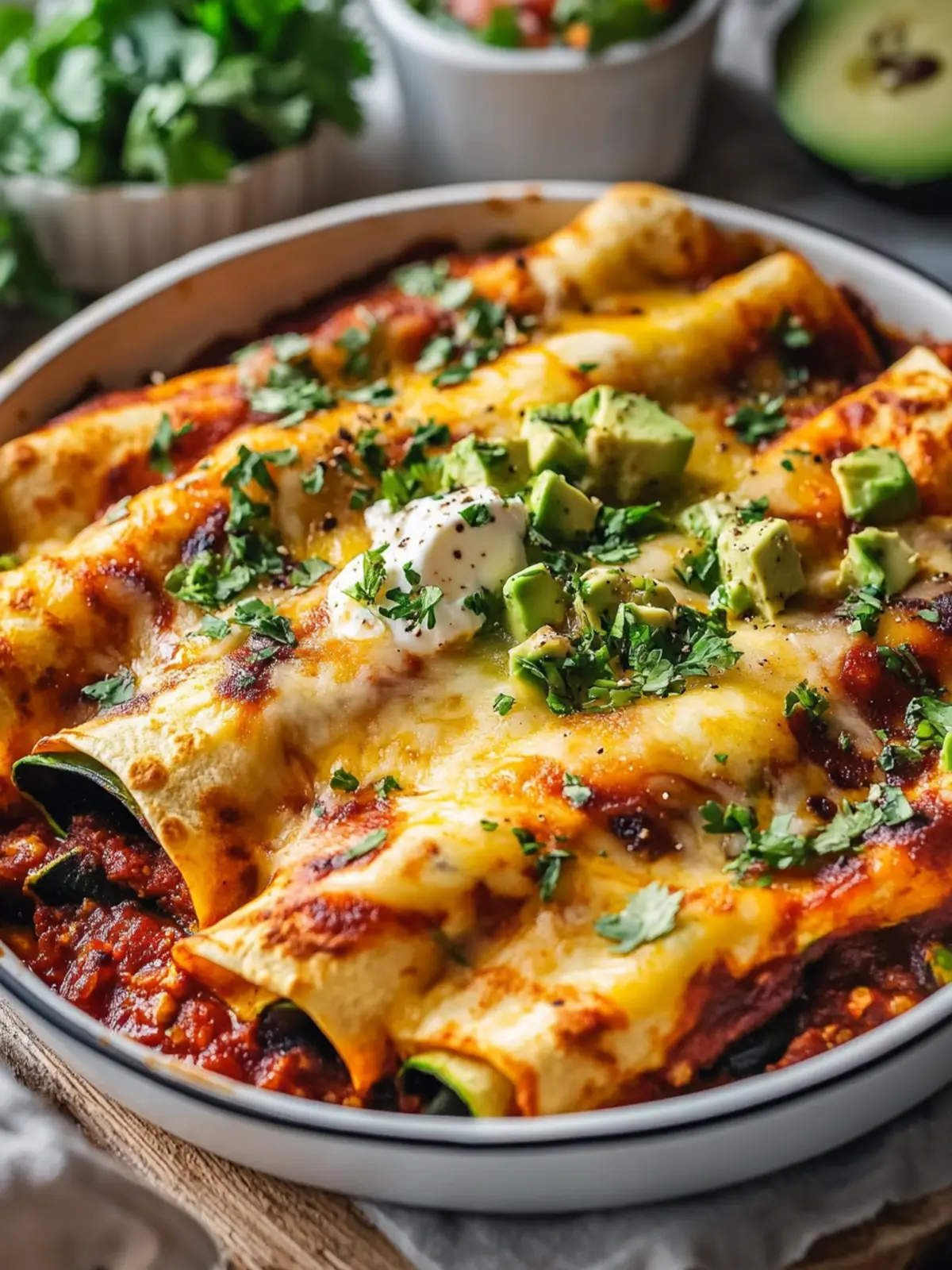 Cremige vegane Zucchini-Enchiladas mit schwarzen Bohnen