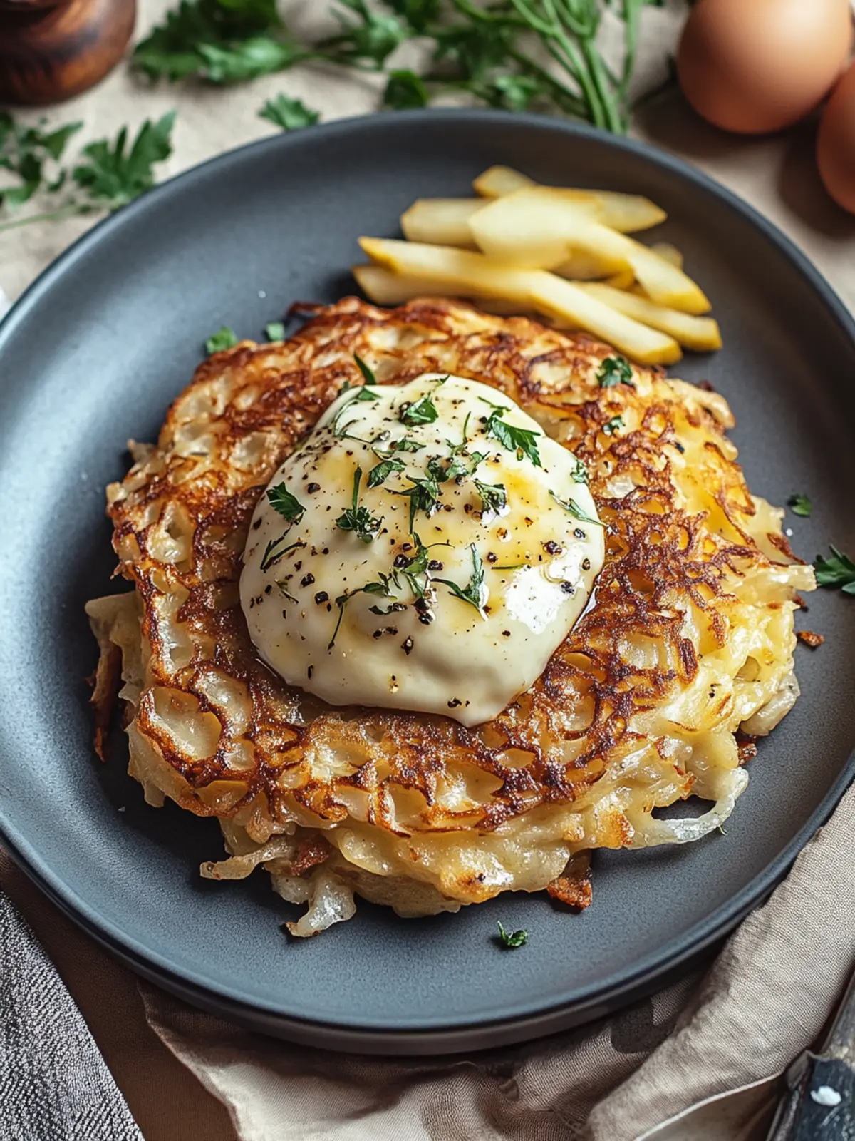 Mozzarella Rösti mit Zwiebel-Pilzrahmsoße – Seelenschmaus für Zuhause 2 Mozzarella Rösti mit Zwiebel-Pilzrahmsoße