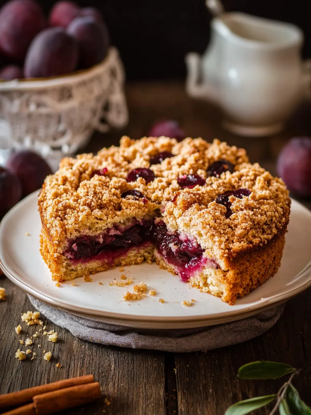 Saftiger Zwetschgenkuchen mit Zimtstreuseln und Puddingfüllung 4 Plum cake with cinnamon crumble and pudding filling