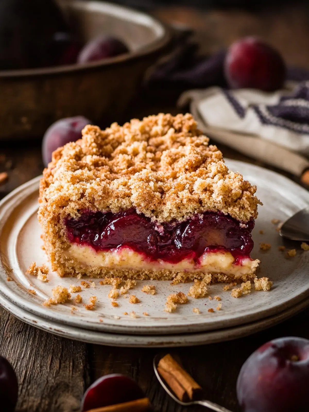 Saftiger Zwetschgenkuchen mit Zimtstreuseln und Puddingfüllung 3 Plum cake with cinnamon crumble and pudding filling