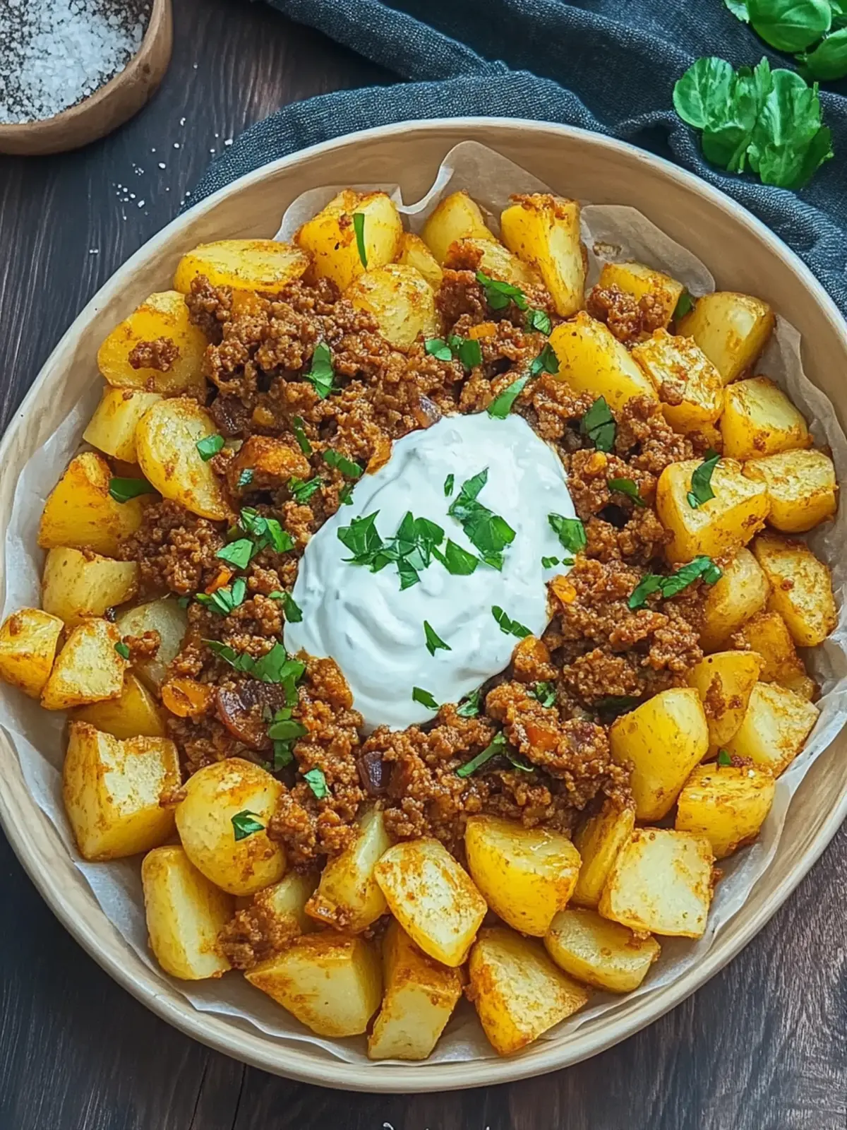 Knusprige Kartoffeln mit Hackfleisch und Joghurt für jeden Abend 3 Crispy potatoes with minced meat and yogurt