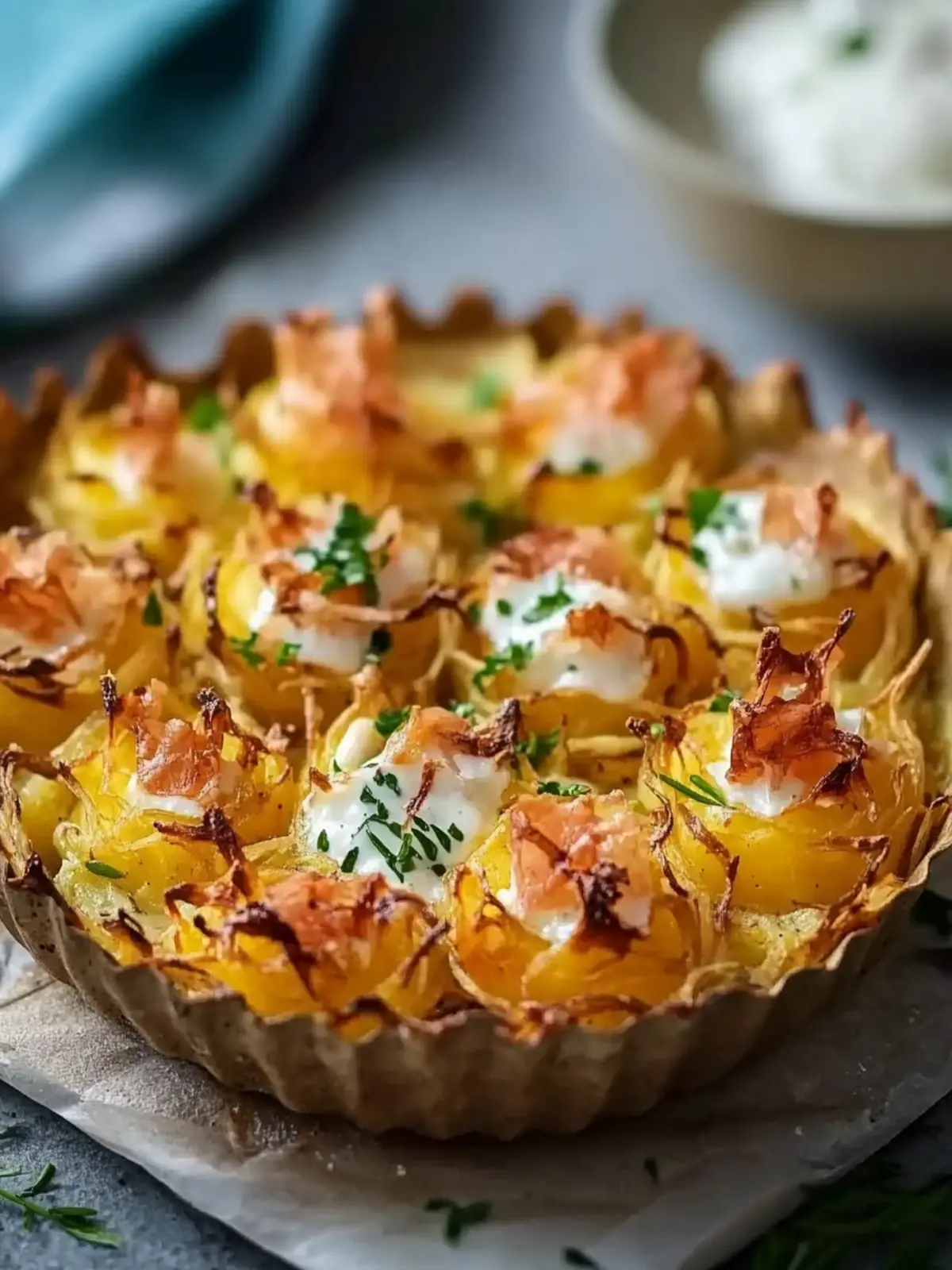 Knusprige Kartoffelnester mit Krabben und Sauerrahm genießen 2 Kartoffelnester mit Krabben und Sauerrahm