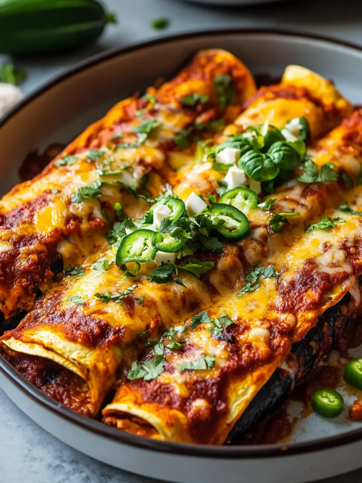Cremige vegane Zucchini-Enchiladas mit schwarzen Bohnen genießen 2 Cremige vegane Zucchini-Enchiladas mit schwarzen Bohnen