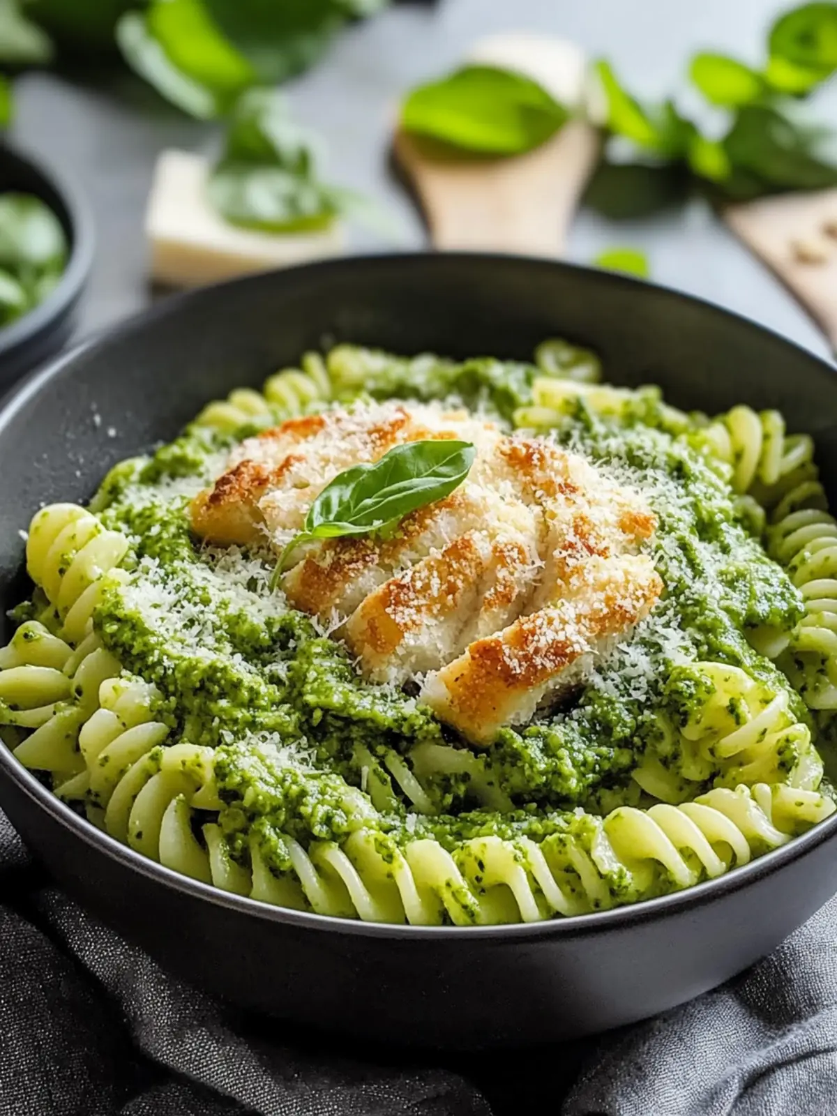 Pesto-Nudeln mit knusprigem Parmesan-Hühnchen für Genuss pur 5 Pesto-Nudeln mit knusprigem Parmesan-Hühnchen