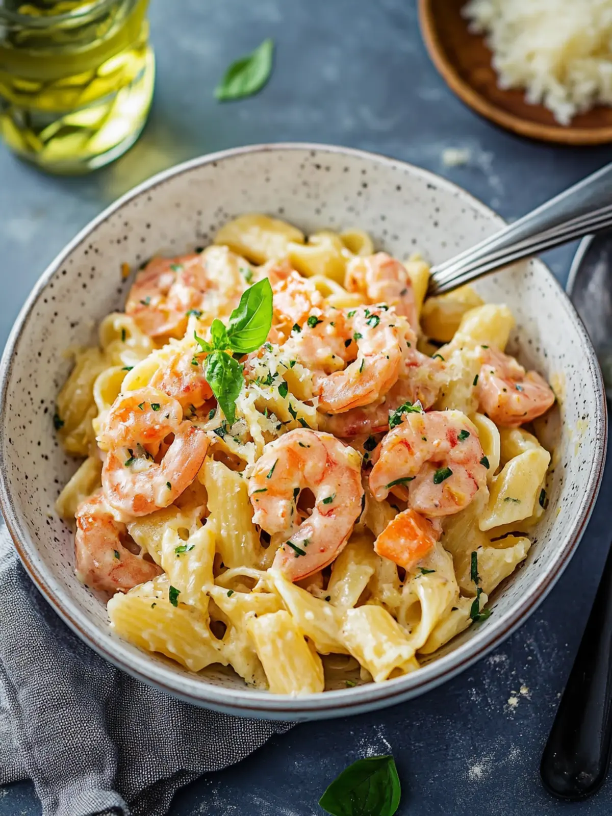 Pasta mit Garnelen in Weißwein-Sahnesauce