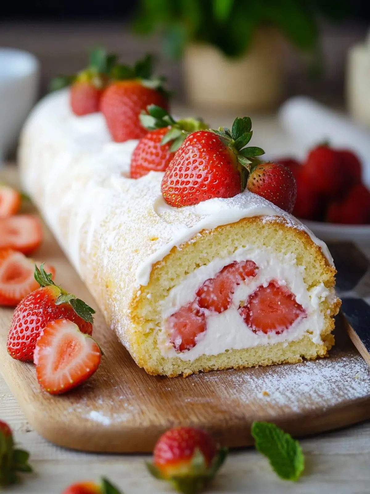 Erdbeer-Sponge-Rolle mit luftiger Quarkcreme für Feste 5 Strawberry sponge roll with airy quark cream filling