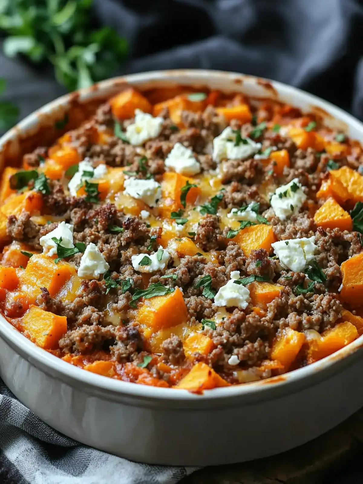 Sweet Potato Minced Meat Casserole with Feta