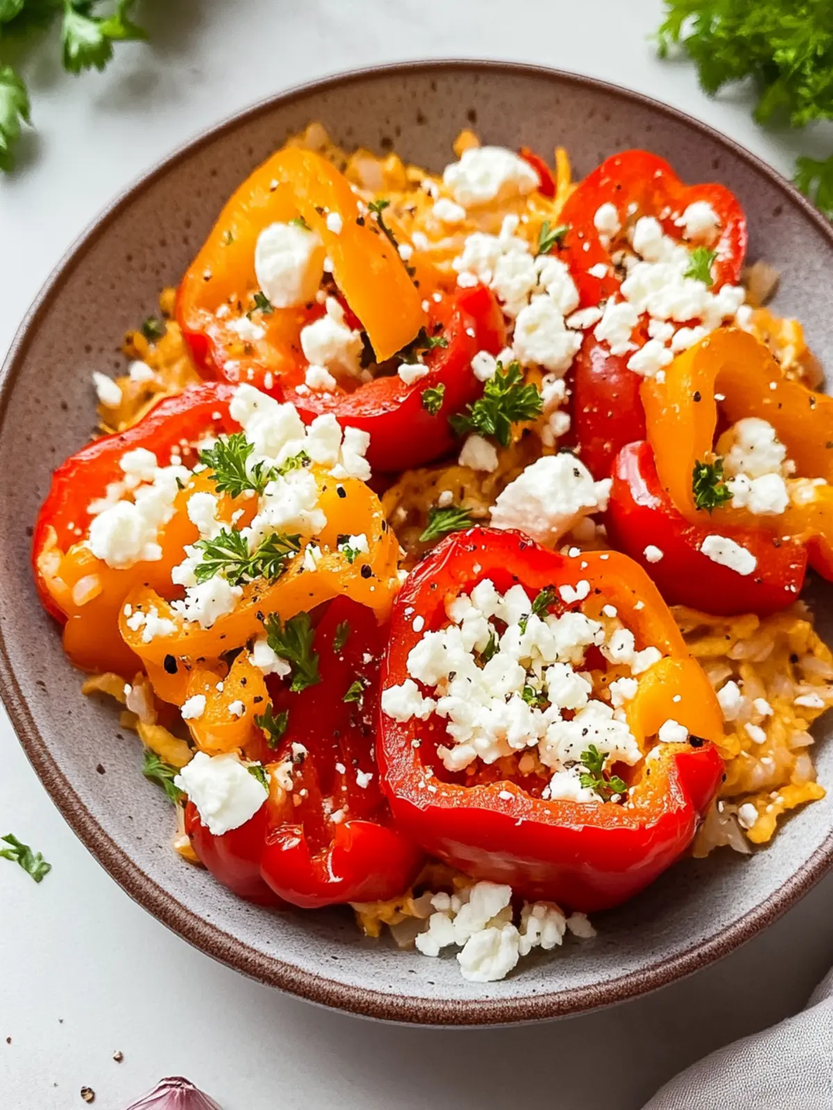 Gefüllte Ofenpaprika mit Reis und Feta für ein schnelles Abendessen 4 Gefüllte Ofenpaprika mit Reis und Feta