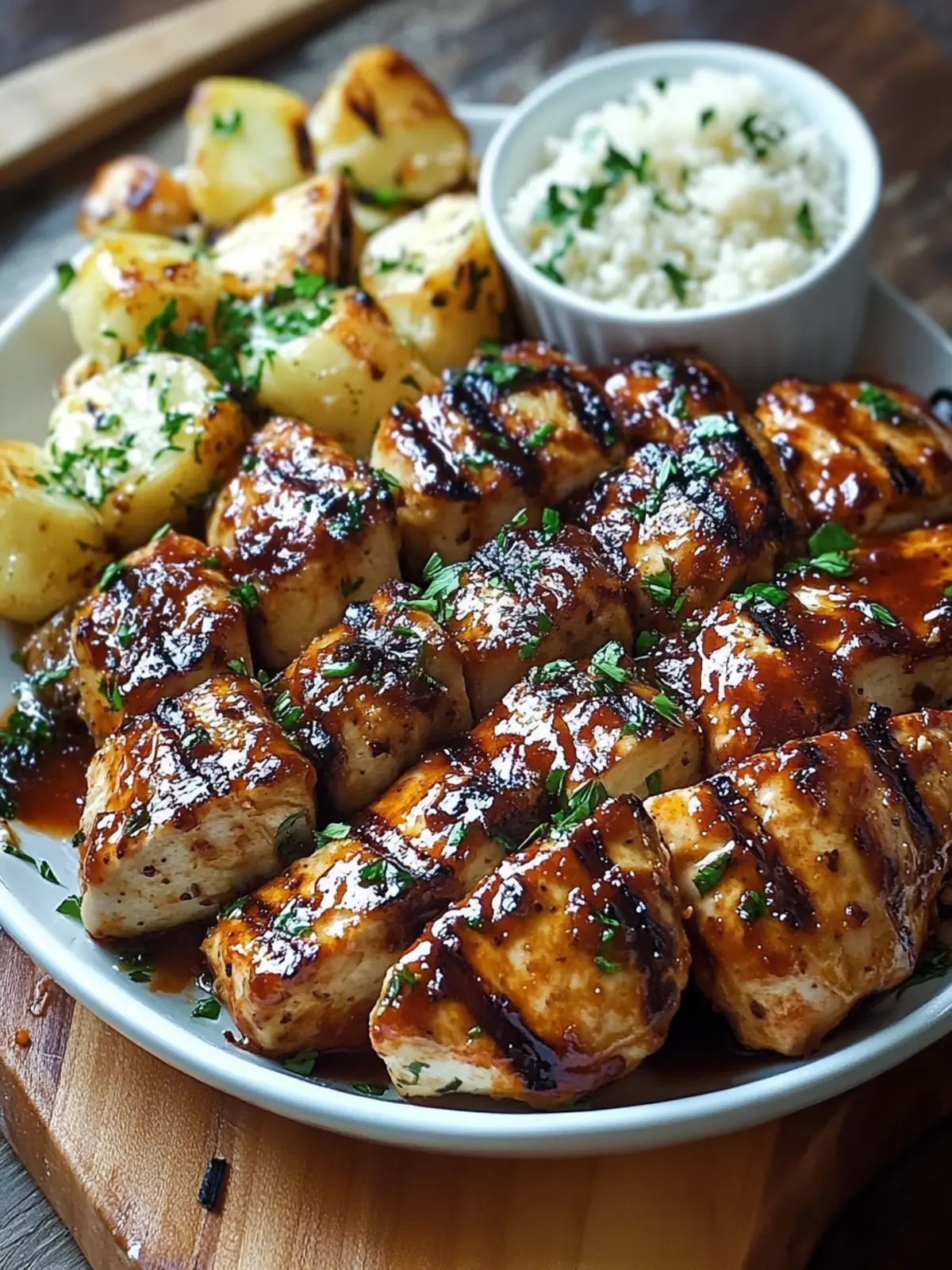 Honig-BBQ-Hähnchen mit Knoblauch-Parmesan-Kartoffeln