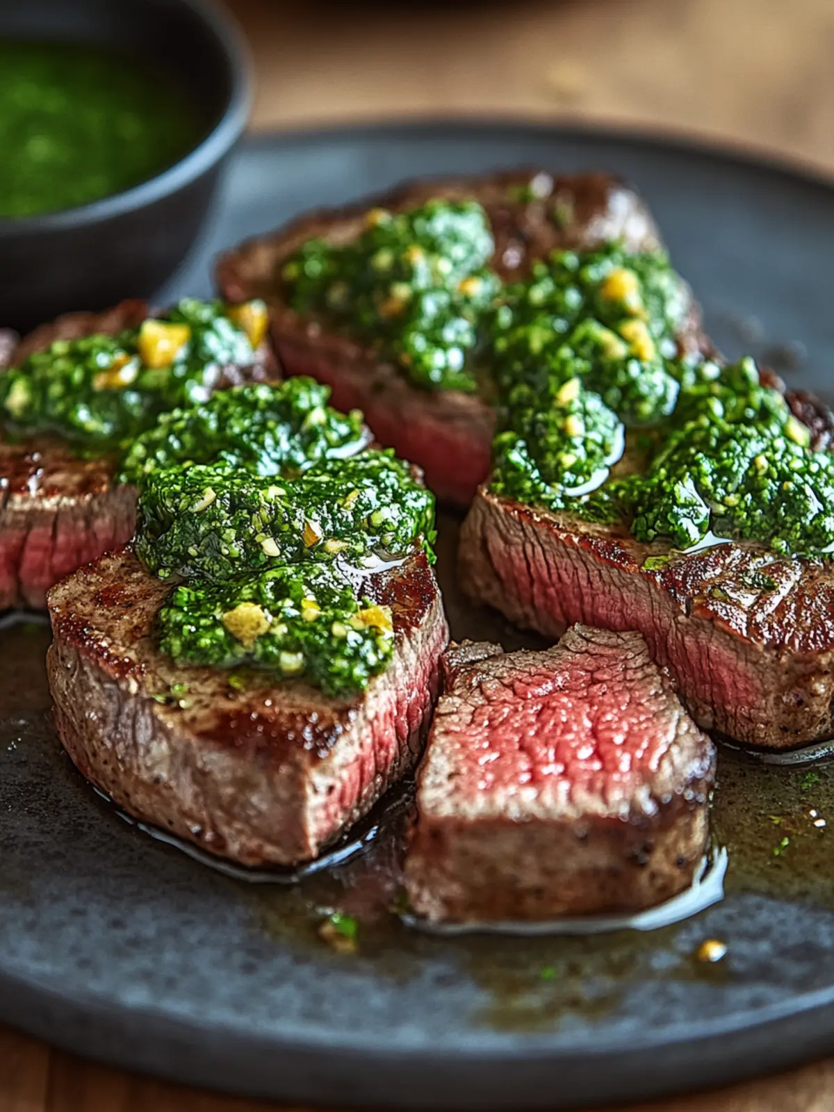 Saftiges Rindersteak mit Chimichurri-Sauce für Grillfans 4 Rindersteak mit Chimichurri-Sauce