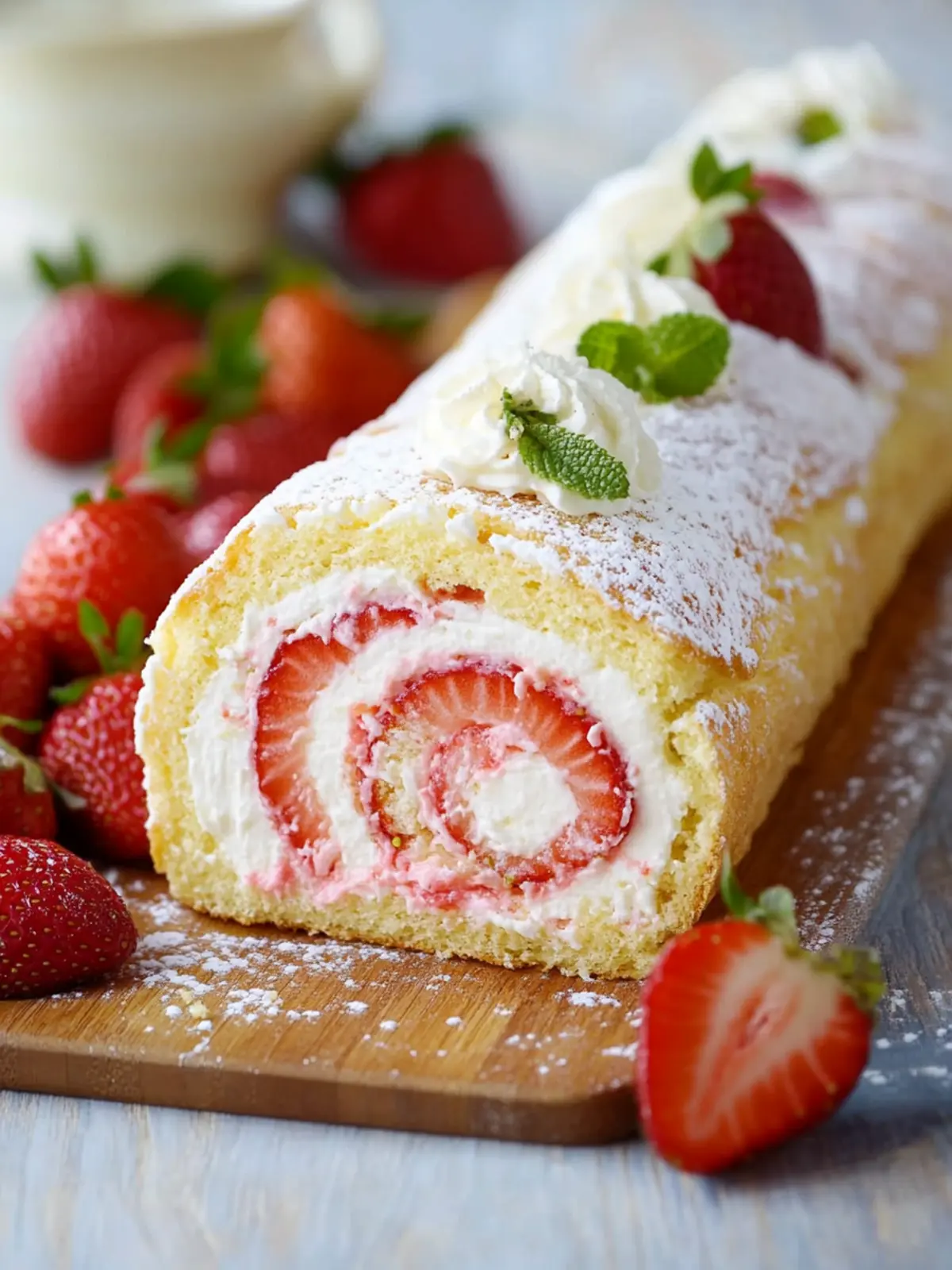Erdbeer-Sponge-Rolle mit luftiger Quarkcreme für Feste 4 Strawberry sponge roll with airy quark cream filling