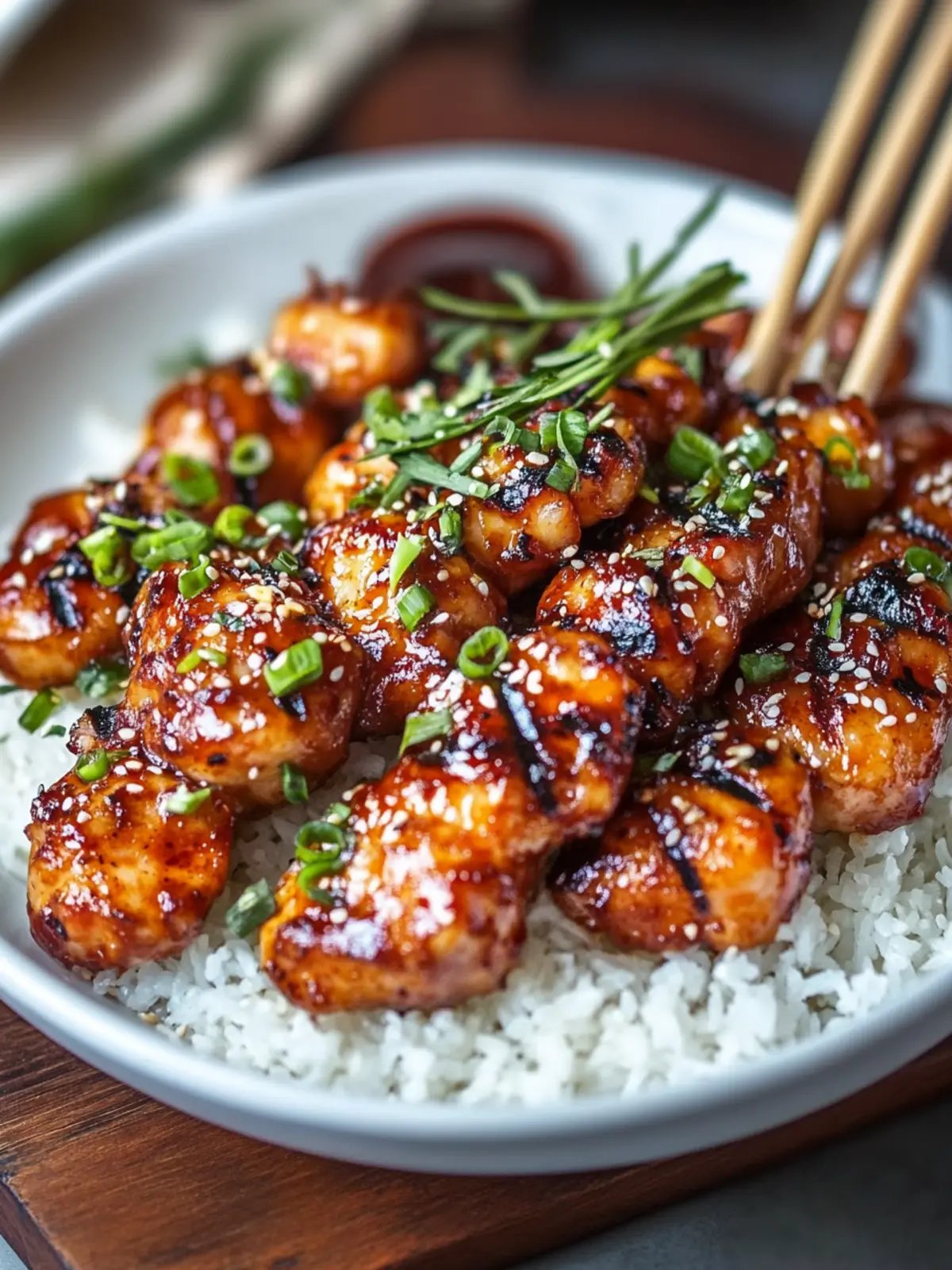Hühnchenspieße mit koreanischer BBQ-Sauce für unvergessliche Grillabende 4 Hühnchenspieße mit koreanischer BBQ-Sauce