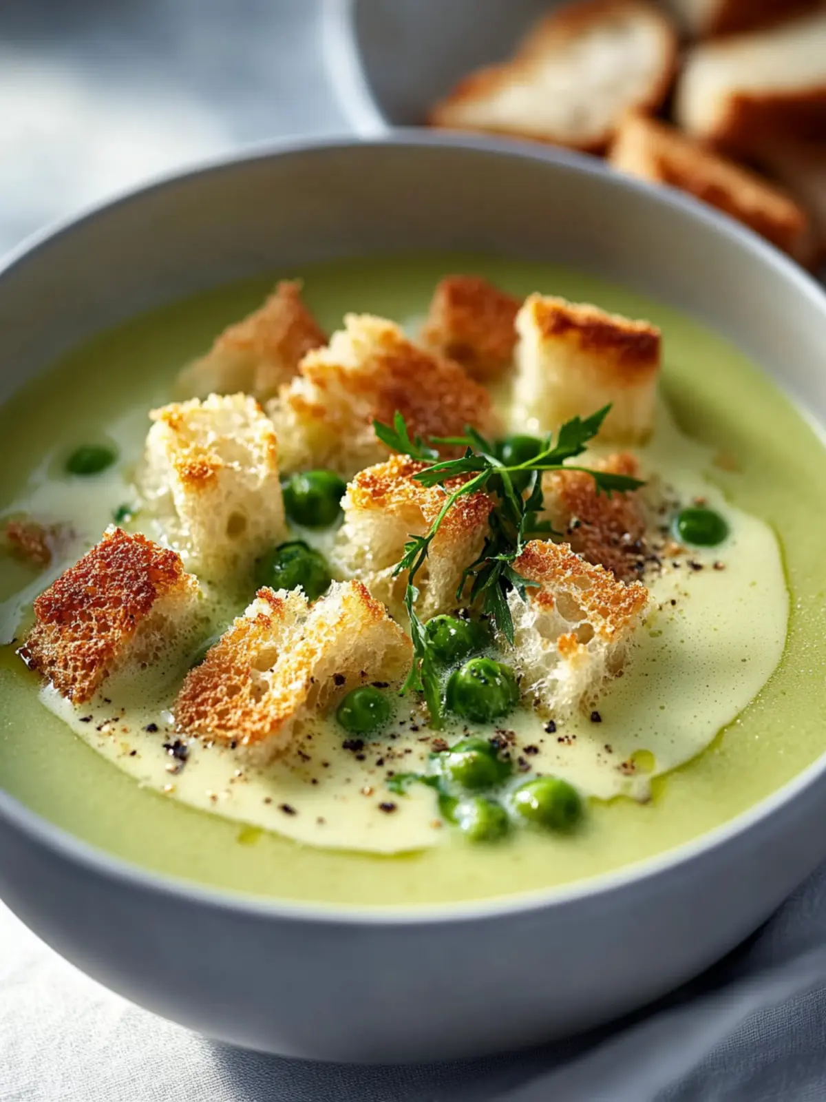 Spargelsuppe mit Croutons und geröstetem Knoblauch genießen 2 Spargelsuppe mit Croutons und geröstetem Knoblauch