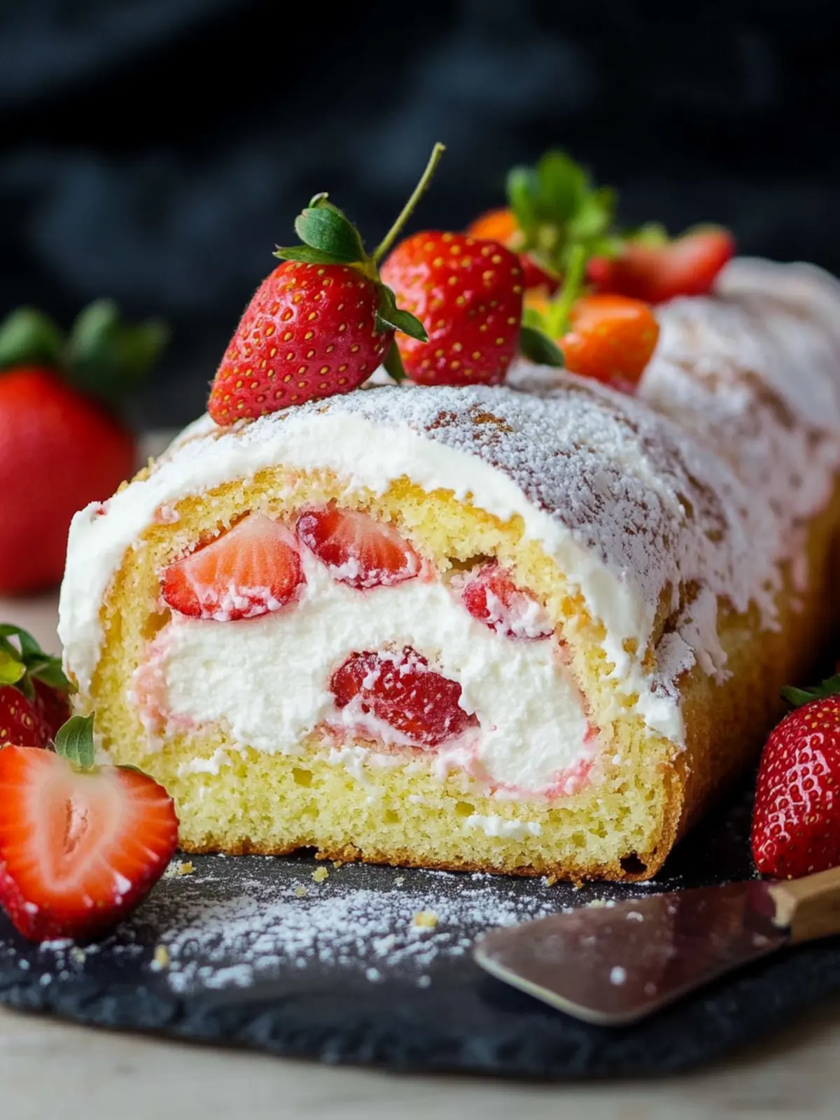 Erdbeer-Sponge-Rolle mit luftiger Quarkcreme für Feste 2 Strawberry sponge roll with airy quark cream filling