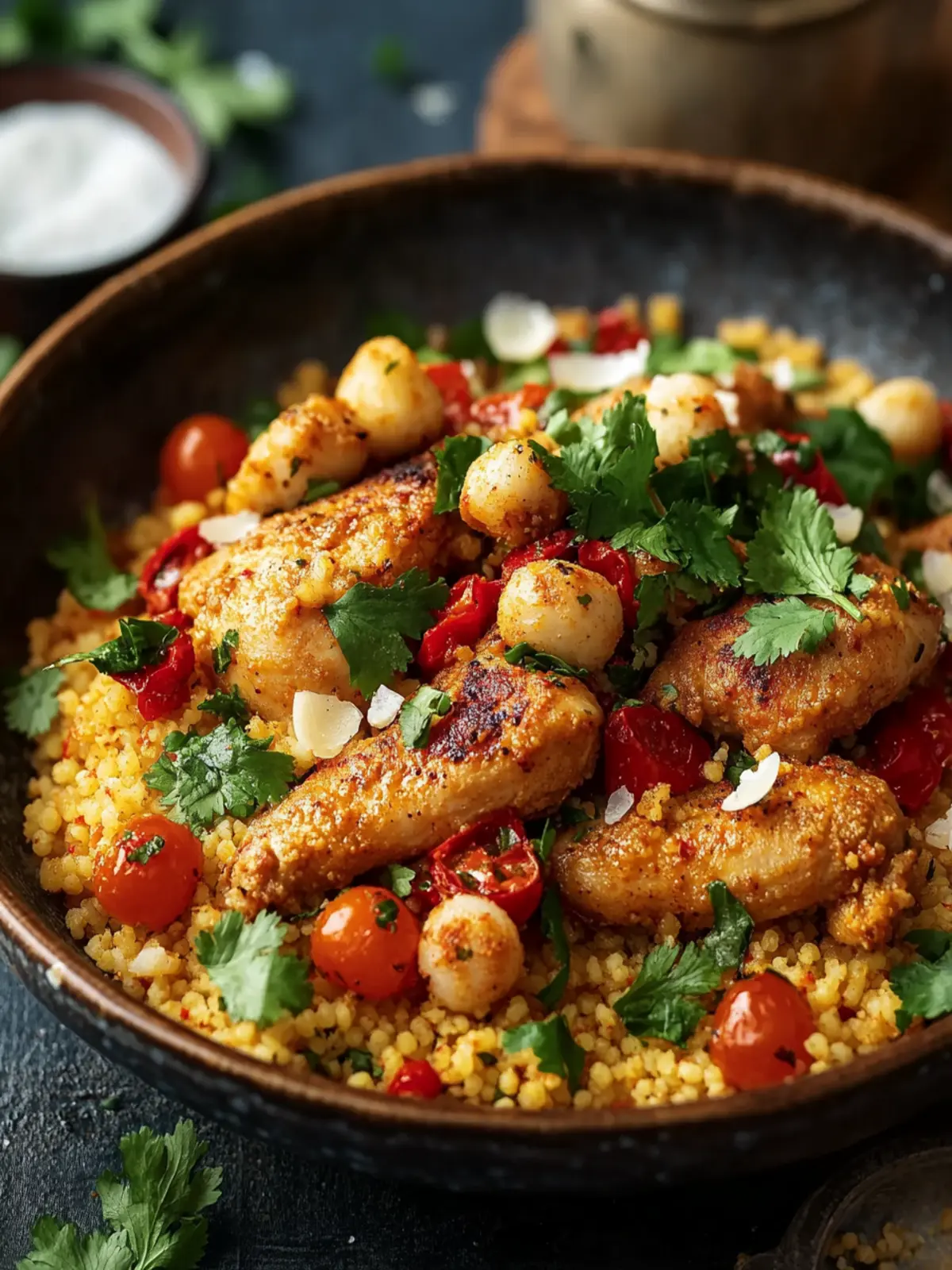 Marokkanische Hühnchen-Couscous-Schüssel: Ein Genuss aus 1001 Nacht 2 Marokkanische Hühnchen-Couscous-Schüssel