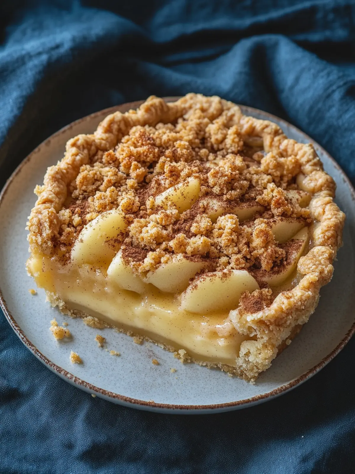 Genussvoller Apfelkuchen mit Pudding und Zimtstreuseln 3 apple pie with pudding and cinnamon streusel
