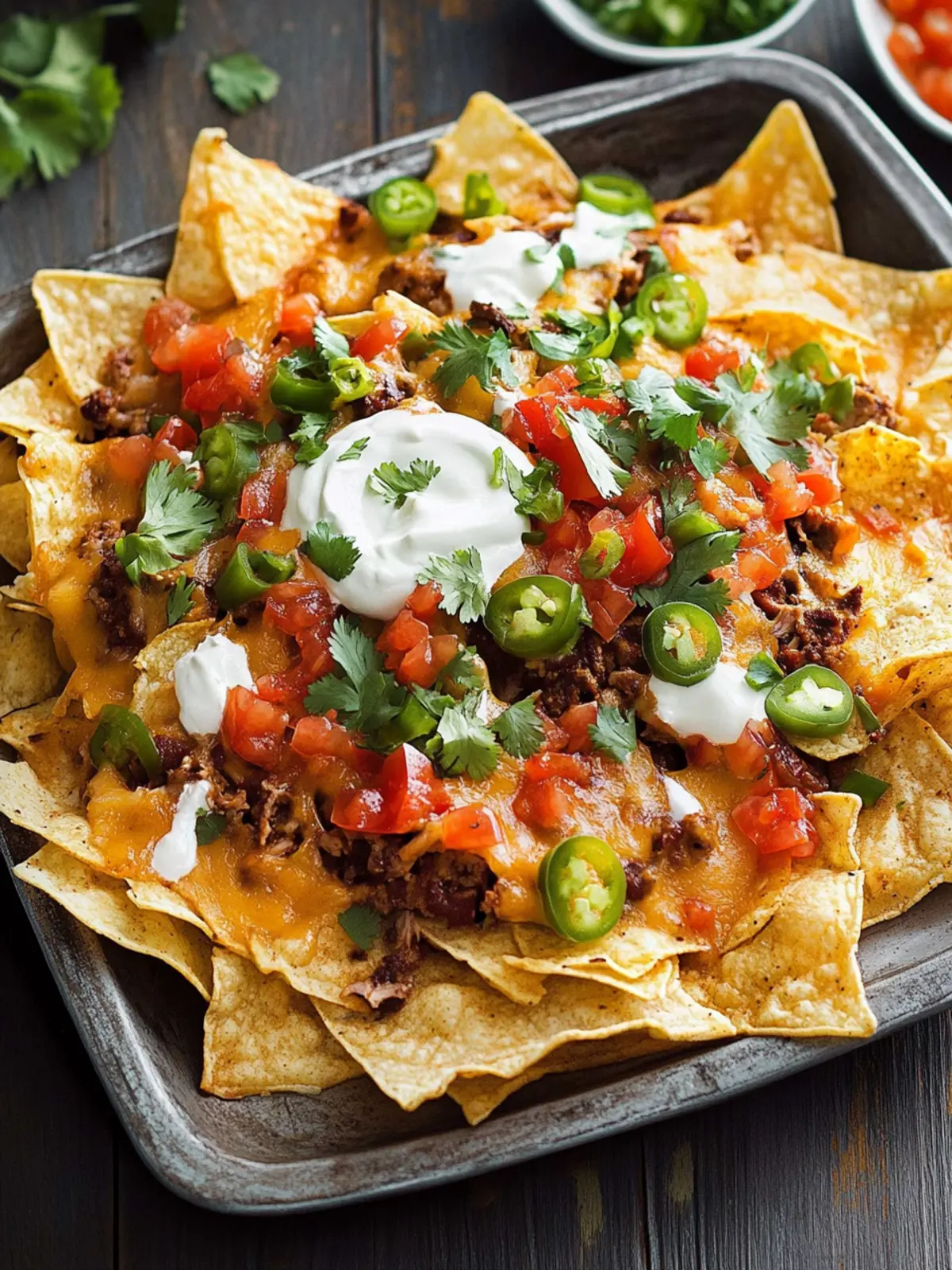 Köstliche Nachos überbacken mit herzhaftem Fleisch und Salsa 2 Nachos überbacken