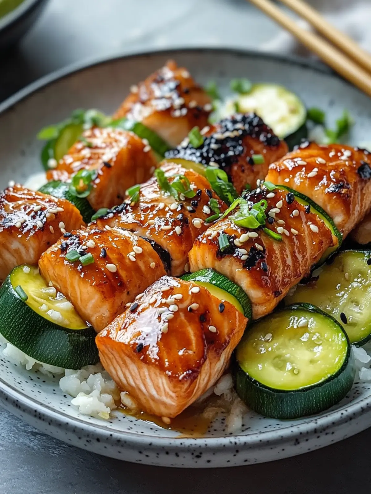 Teriyaki Lachs & Zucchini Spieße: Gesund und Lecker Grillspaß 3 Teriyaki Lachs & Zucchini Spieße