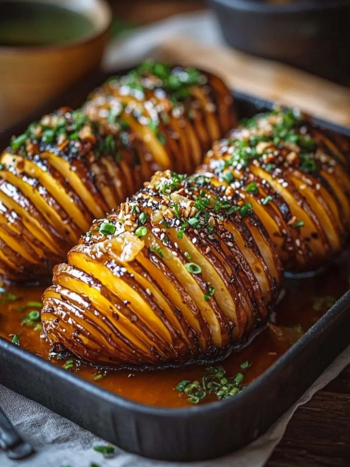 Hasselback Süßkartoffeln mit Ahorn-Miso-Butter – Ein Genuss! 4 Hasselback Süßkartoffeln mit Ahorn-Miso-Butter Rezept