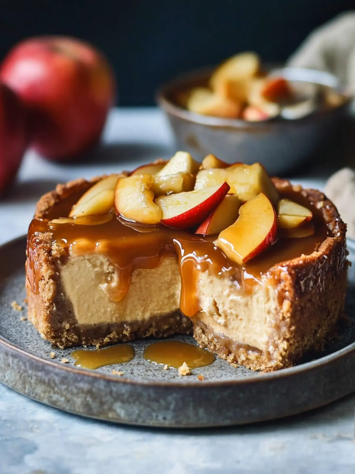 Vegane Apfel-Cheesecake mit Karamell: Glutenfreier Genuss 3 Apple Cheesecake with Caramel (vegan, gluten-free)