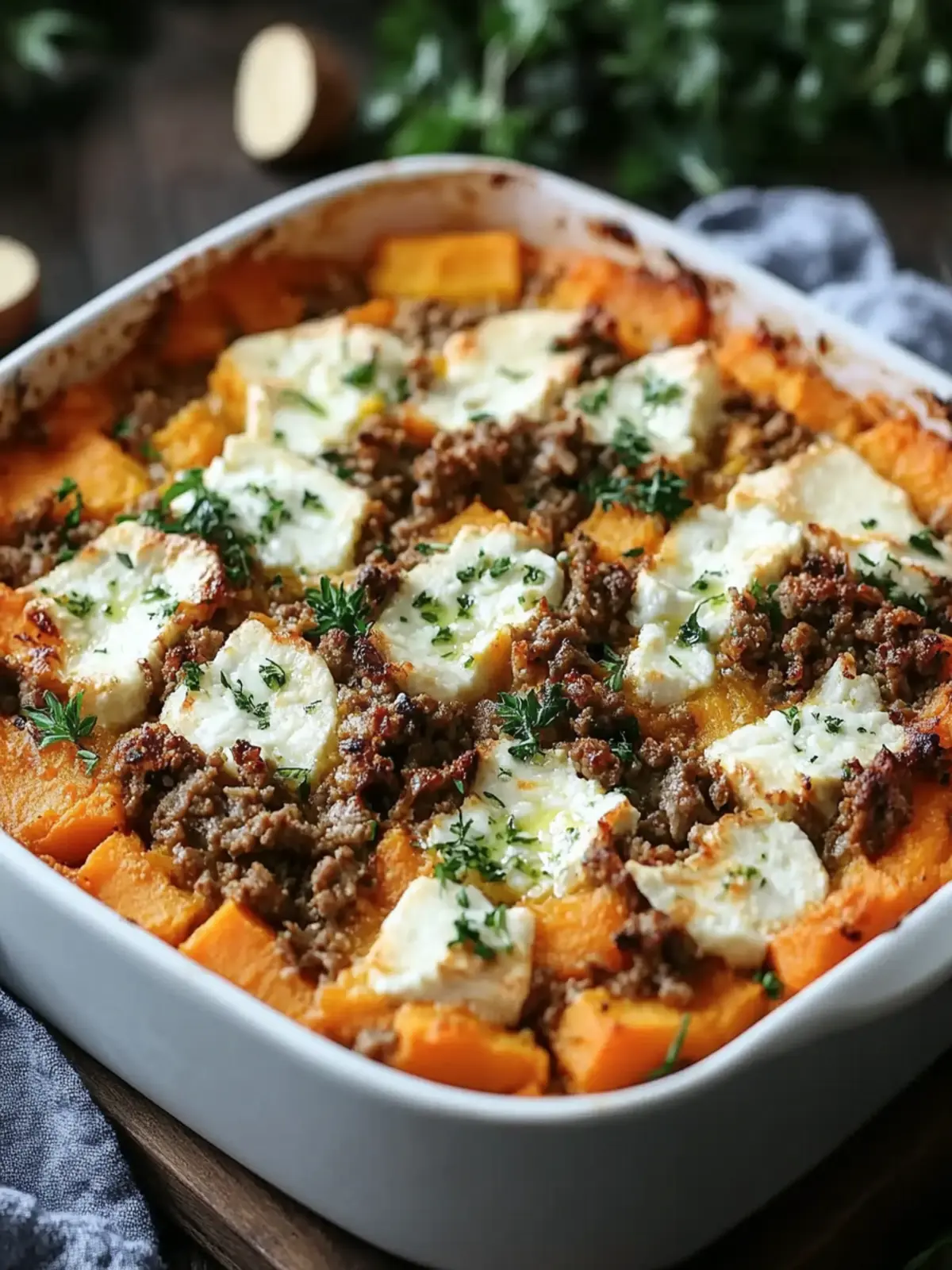 Süßkartoffel-Hackfleisch-Auflauf mit Feta für den Familiengenuss 3 Sweet Potato Minced Meat Casserole with Feta