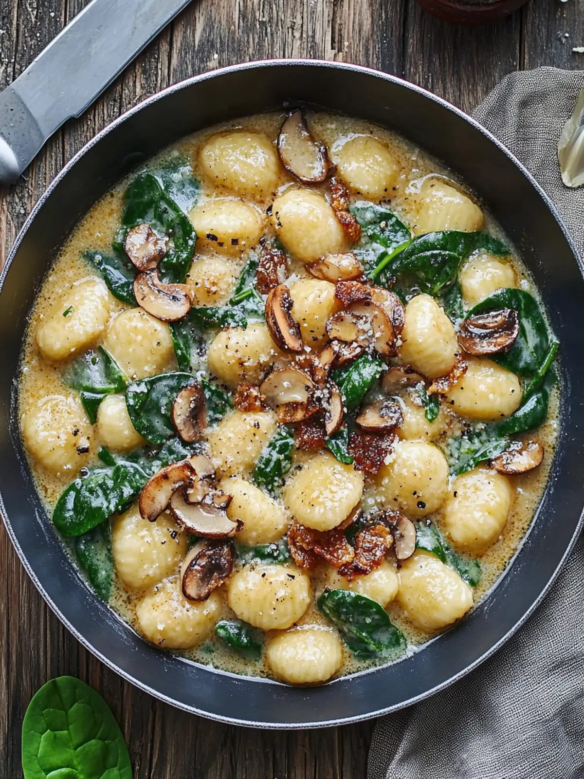 Cremige Spinat- und Pilzgnocchi in 20 Minuten zubereiten 3 Cremige Spinat- und Pilzgnocchi (Eintopf, 20 Minuten)