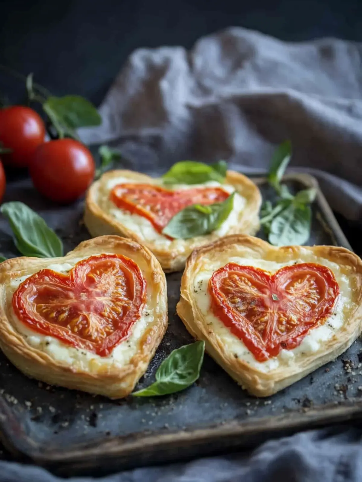 Herzhafte Tomate Mozzarella Blätterteigtaschen für Romantiker 2 Tomate Mozzarella Blätterteigtaschen mit Herz