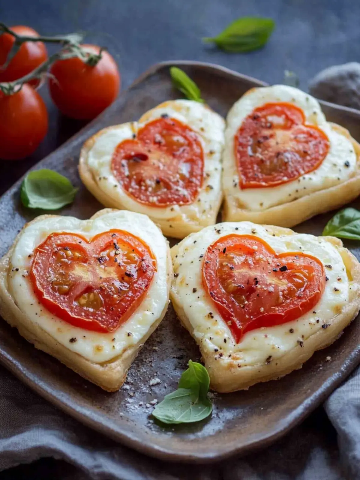 Tomate Mozzarella Blätterteigtaschen mit Herz