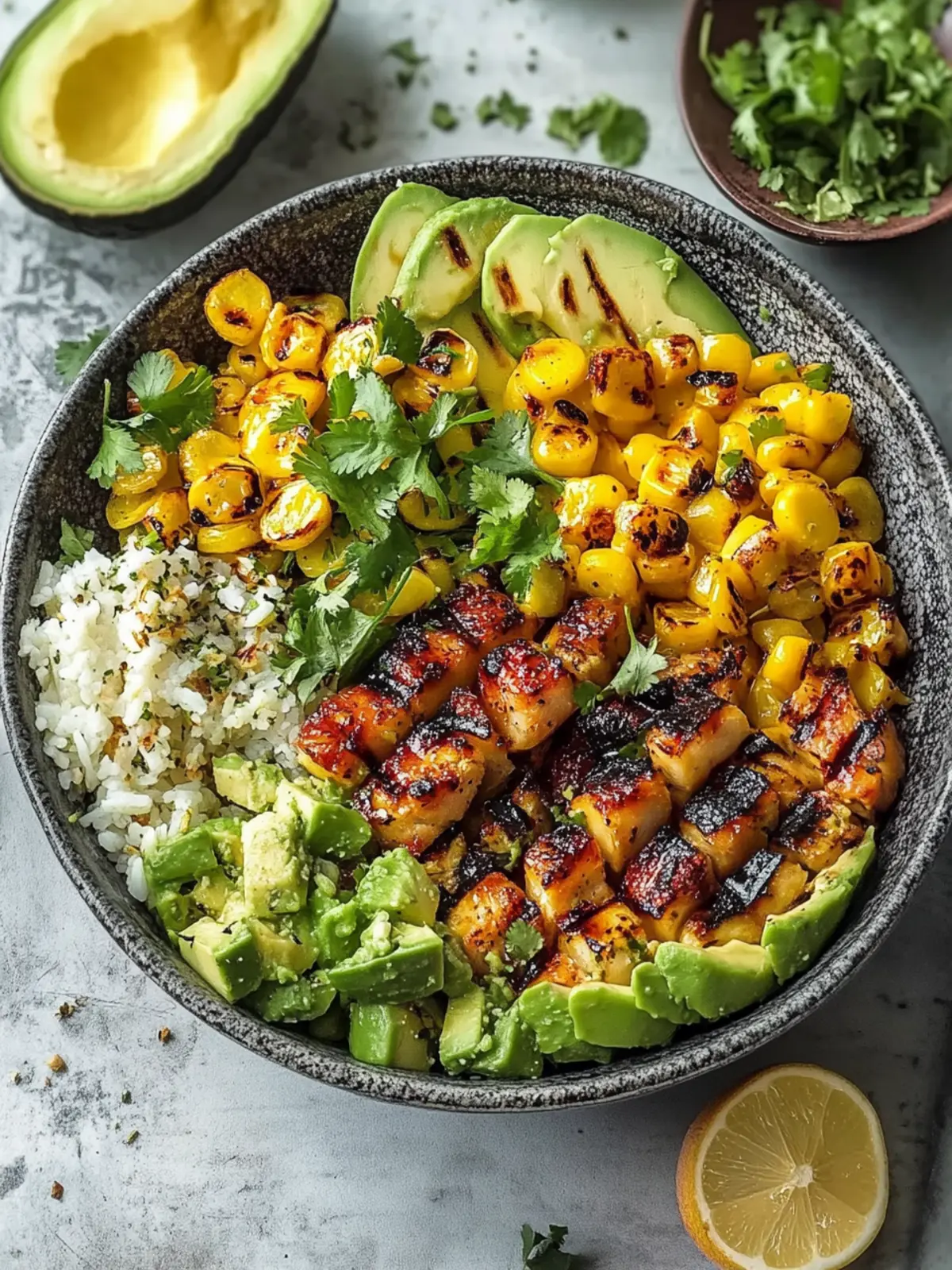 Einfache gegrillte Garnelen-Schüssel mit Avocado und Mais für den Sommergenuss 3 Einfache gegrillte Garnelen-Schüssel mit Avocado und Mais