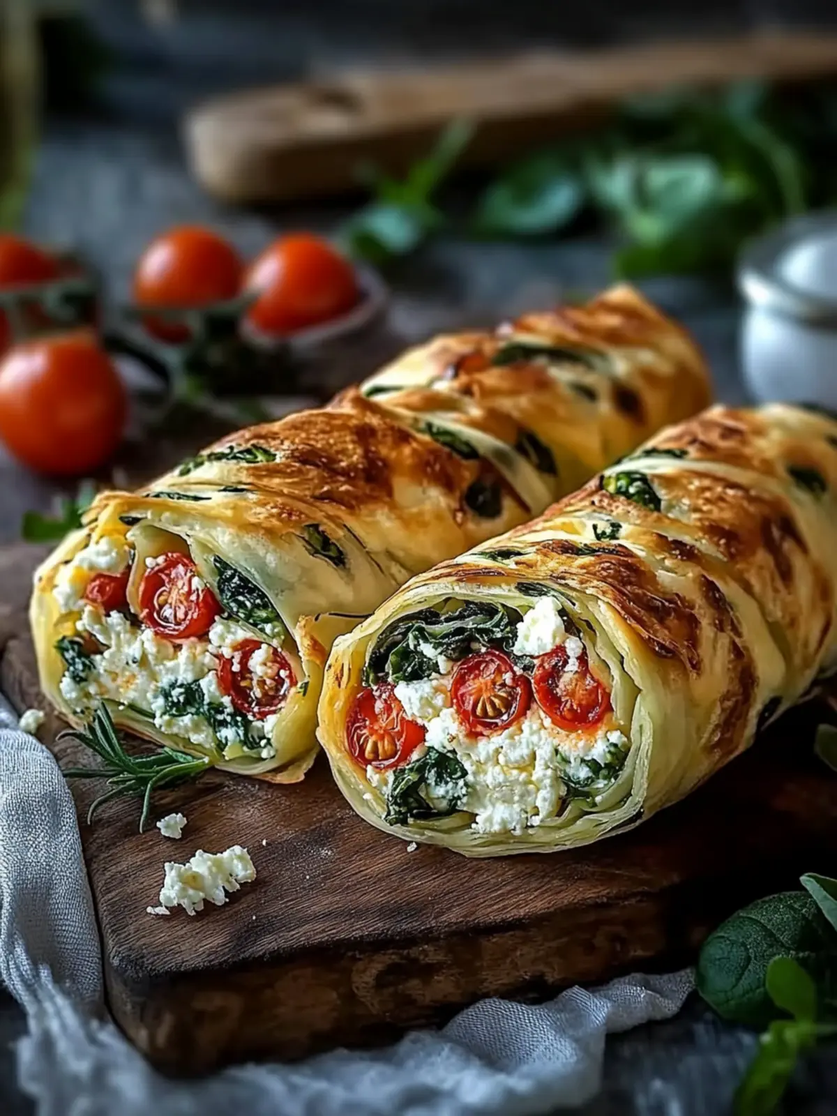 Mediterrane Feta-Röllchen mit Tomaten und Spinat Schnell & Einfach 5 Mediterrane Feta-Röllchen mit Tomaten und Spinat