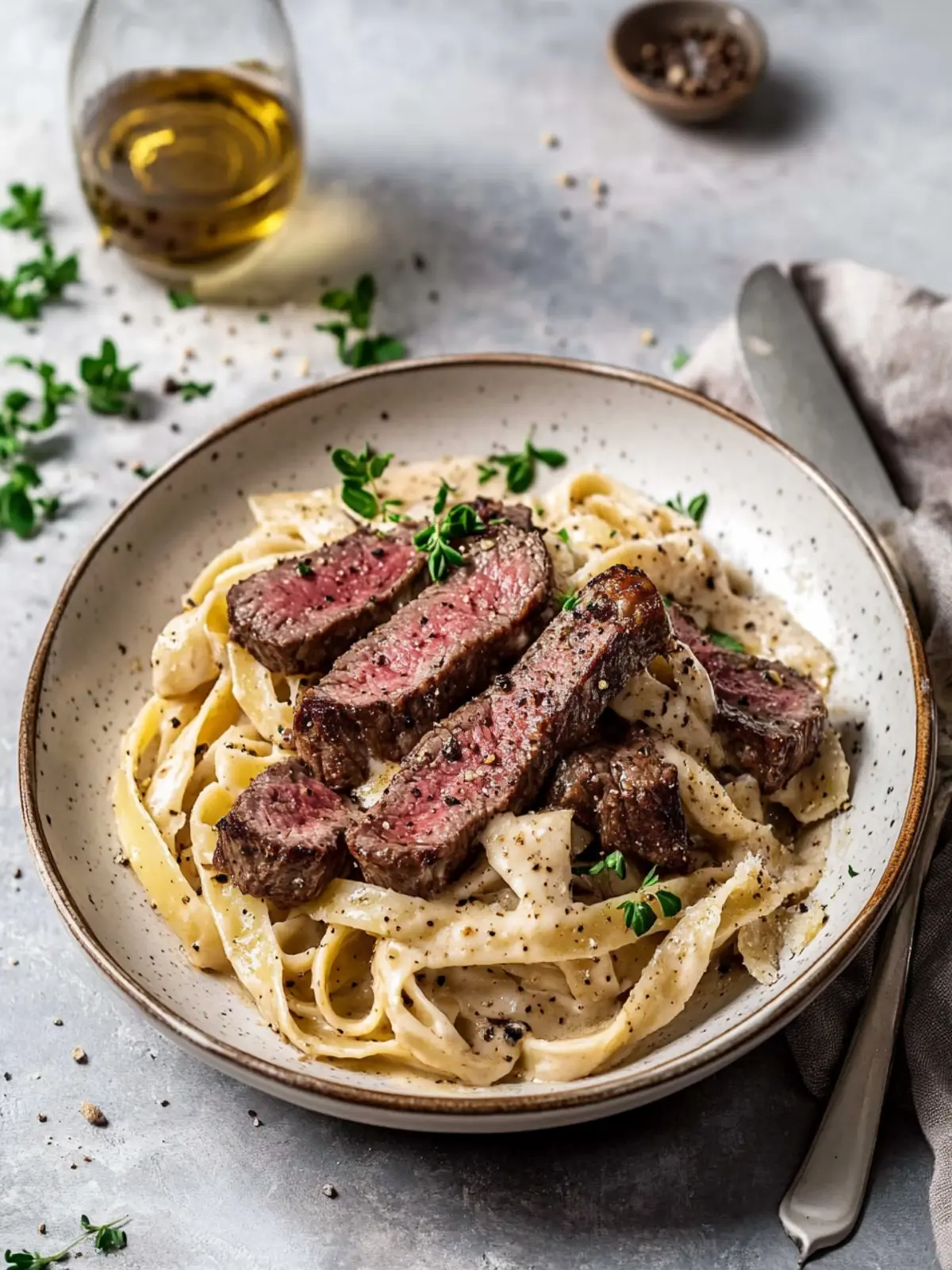 Cremige Steak-Pasta mit Champignon- und Whiskysoße für Genießer 2 Cremige Steak-Pasta (mit Champignon- und Whiskysoße)
