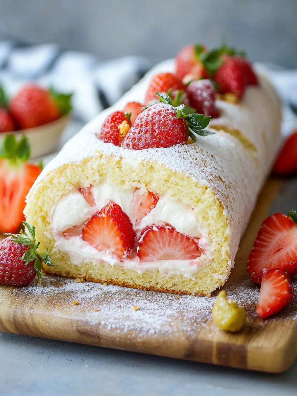 Erdbeer-Sponge-Rolle mit luftiger Quarkcreme für Feste 3 Strawberry sponge roll with airy quark cream filling