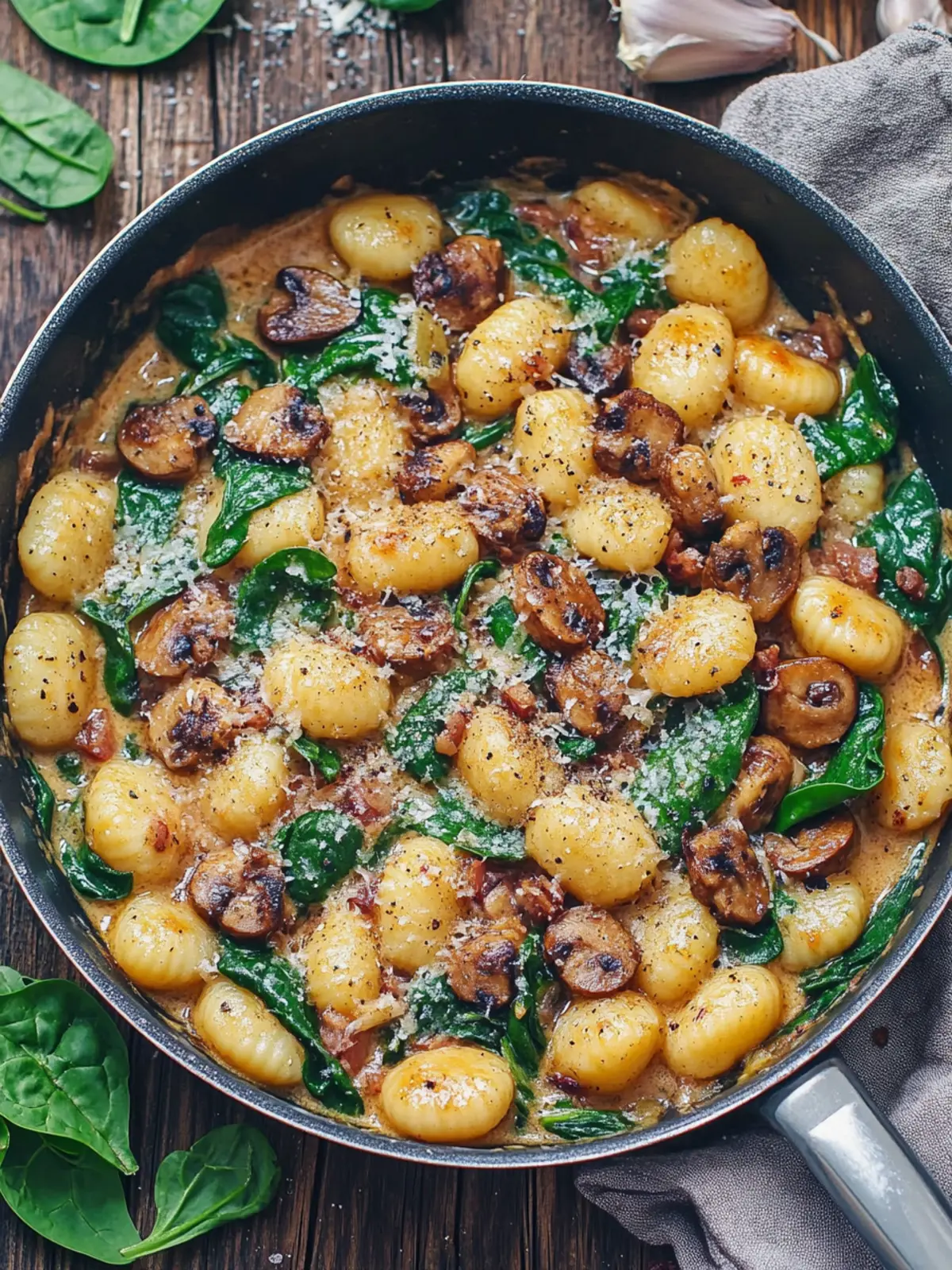 Cremige Spinat- und Pilzgnocchi in 20 Minuten zubereiten 4 Cremige Spinat- und Pilzgnocchi (Eintopf, 20 Minuten)