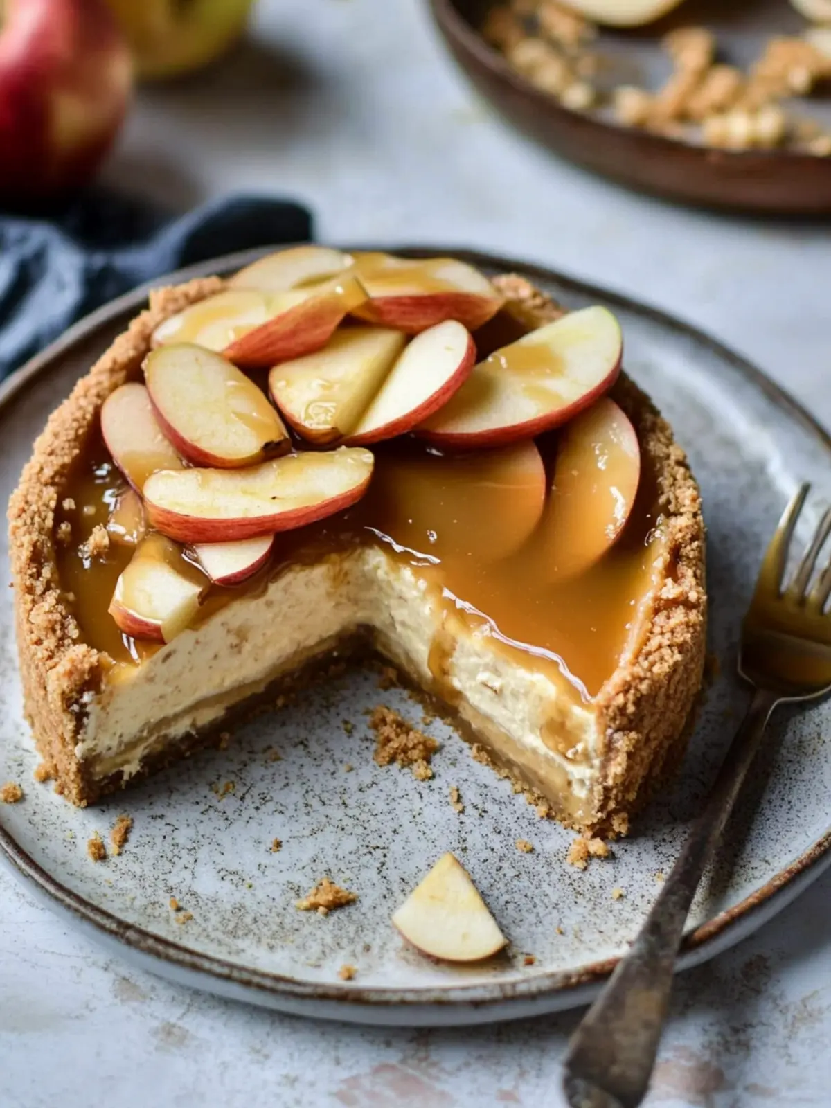 Vegane Apfel-Cheesecake mit Karamell: Glutenfreier Genuss 2 Apple Cheesecake with Caramel (vegan, gluten-free)