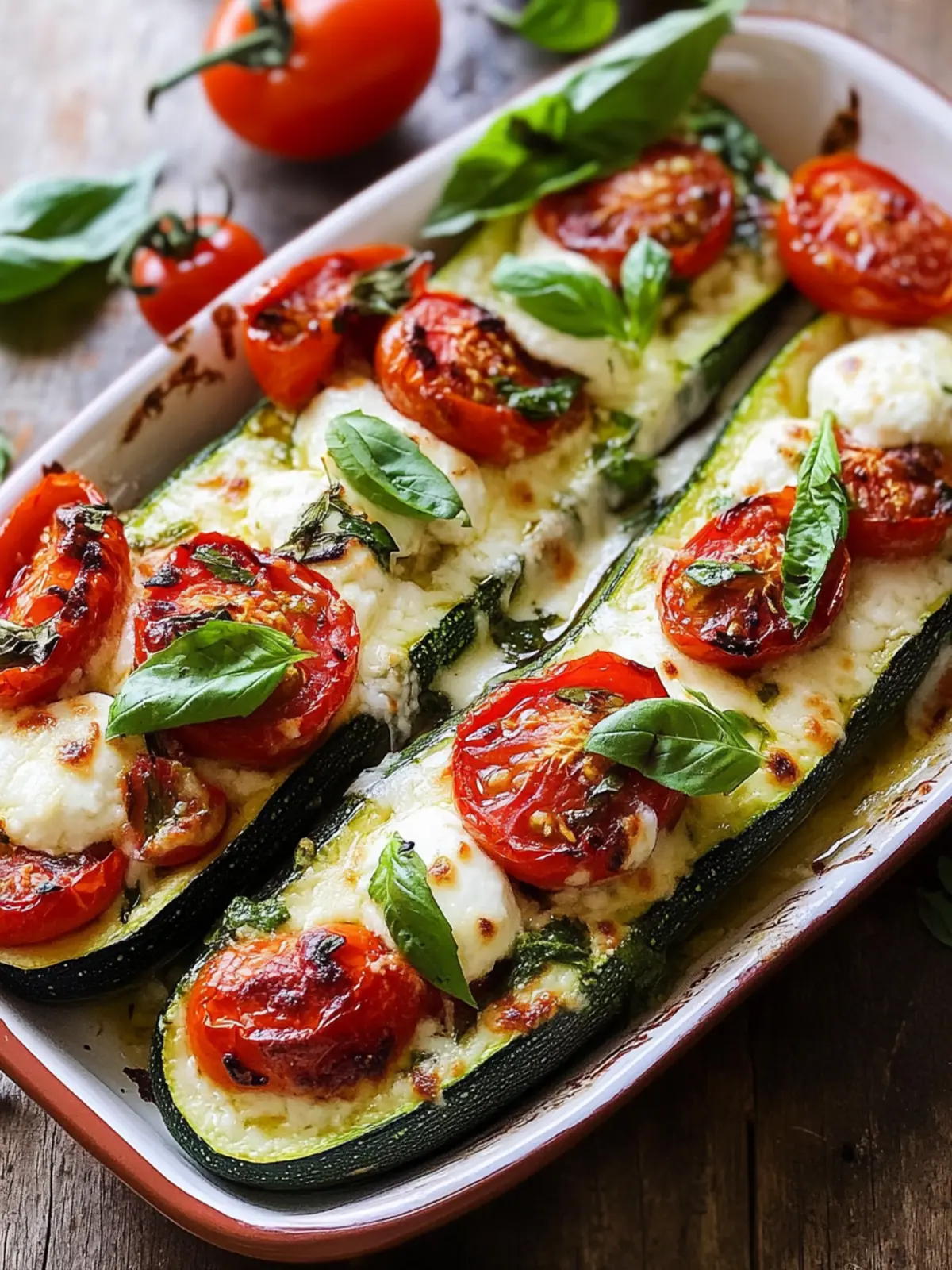 Gefüllte Zucchini mit Tomaten und Mozzarella: Schnell und Lecker! 4 Gefüllte Zucchini mit Tomaten und Mozzarella