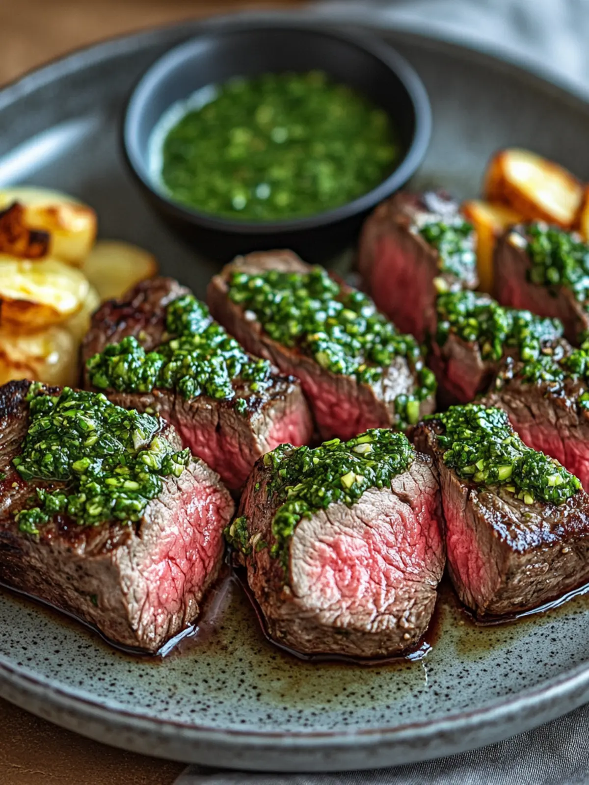 Saftiges Rindersteak mit Chimichurri-Sauce für Grillfans 3 Rindersteak mit Chimichurri-Sauce