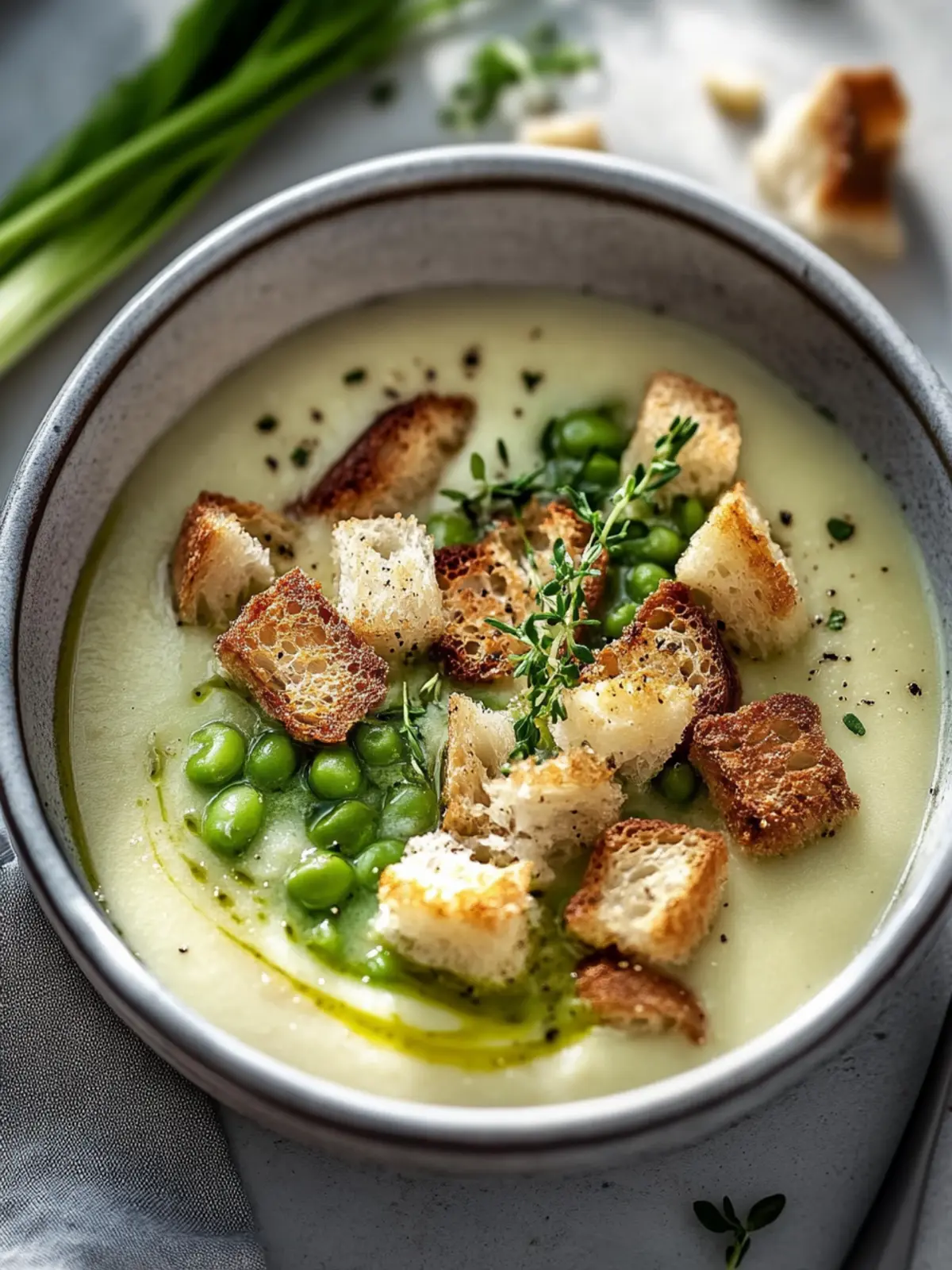 Spargelsuppe mit Croutons und geröstetem Knoblauch genießen 5 Spargelsuppe mit Croutons und geröstetem Knoblauch