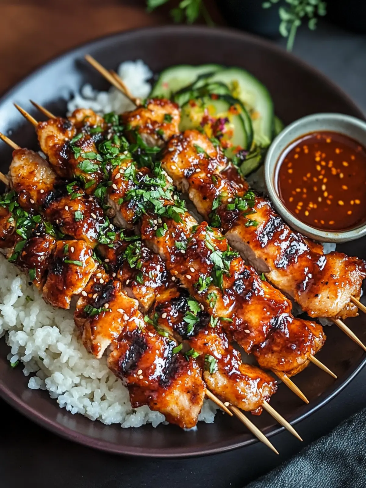 Hühnchenspieße mit koreanischer BBQ-Sauce für unvergessliche Grillabende 3 Hühnchenspieße mit koreanischer BBQ-Sauce